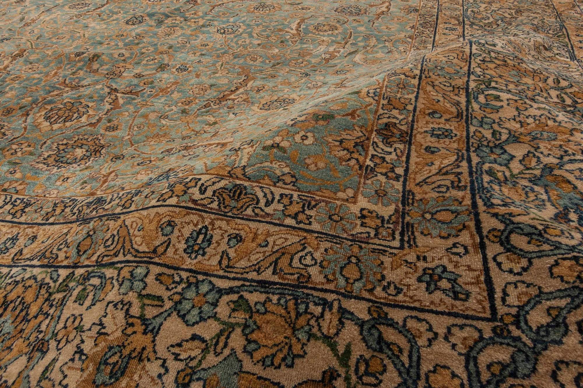 Hand-Woven Vintage Persian Kirman Botanic Handmade Wool Rug For Sale