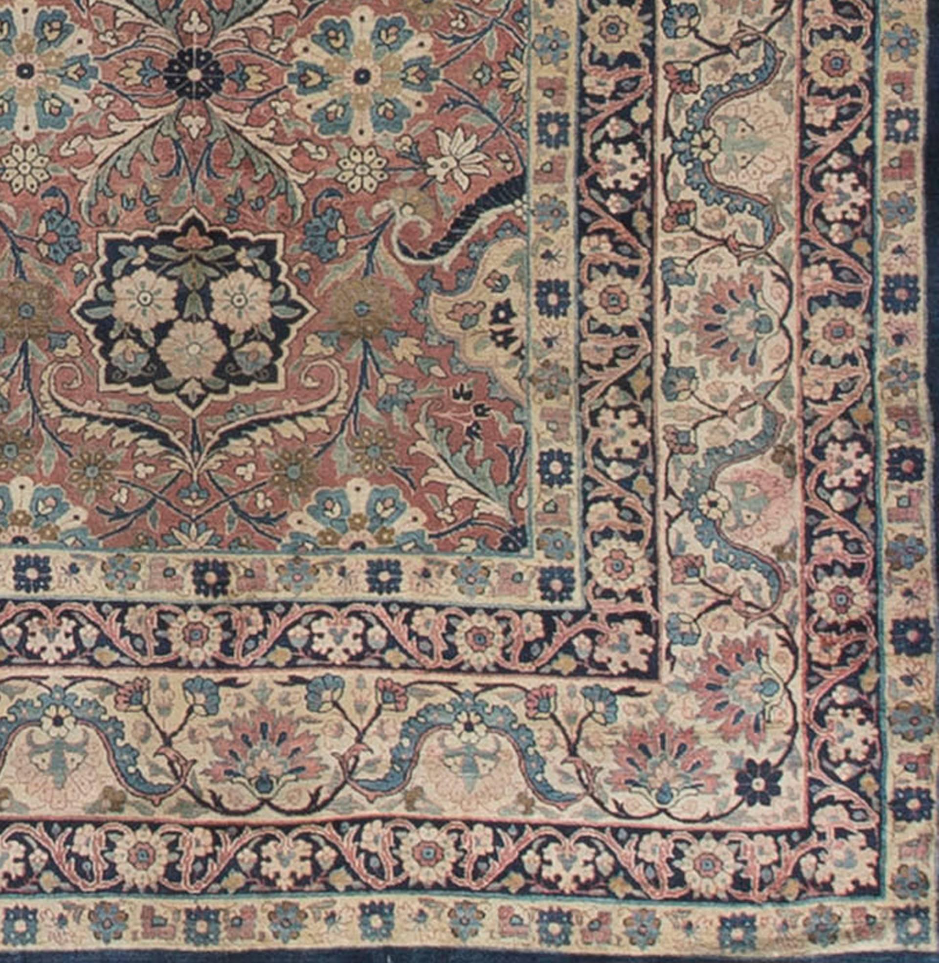 Antique Persian Fine Kirman Rose / Multi Rug Size 10'2