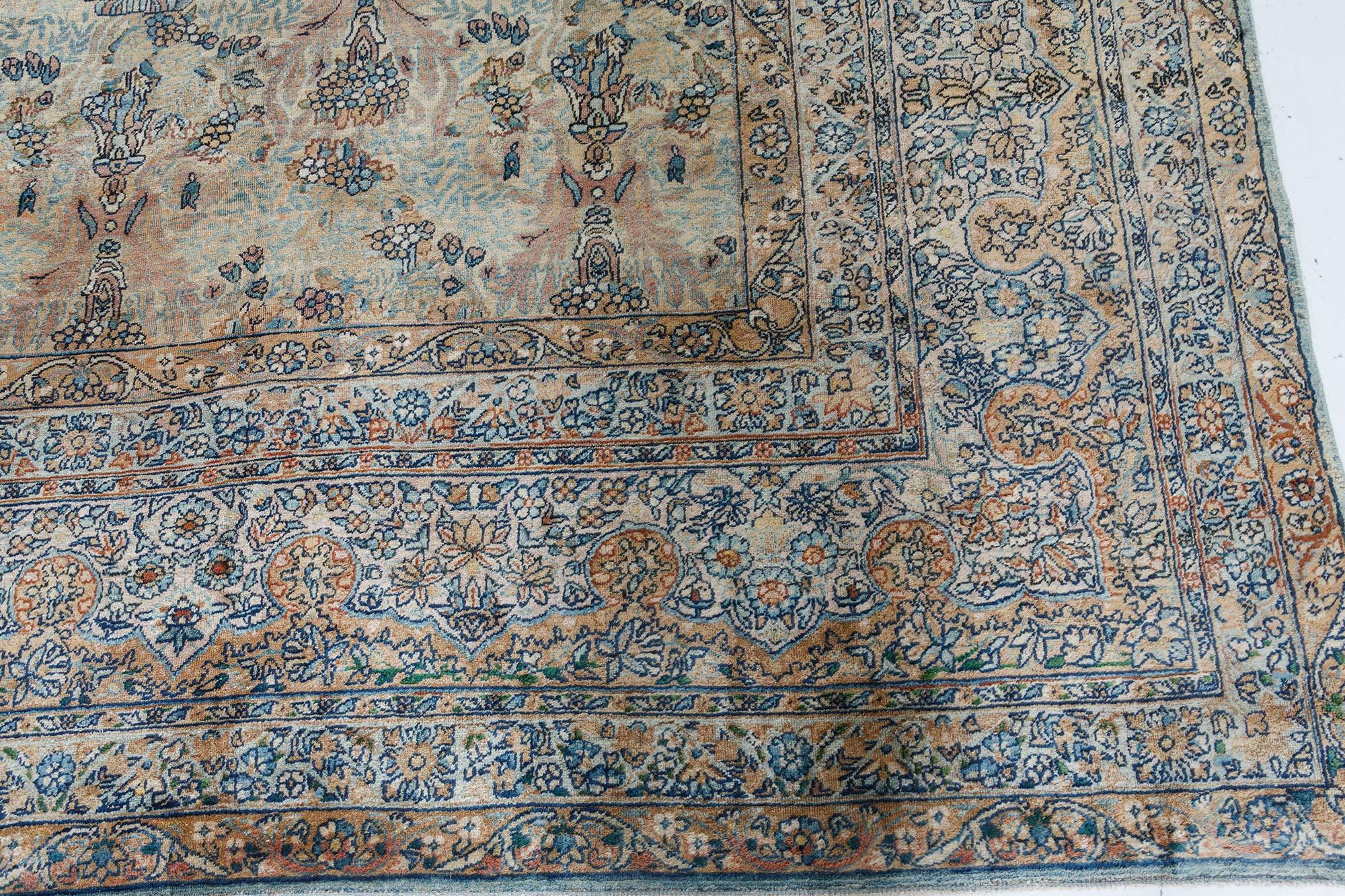 20th Century Vintage Persian Kirman Handmade Wool Rug For Sale