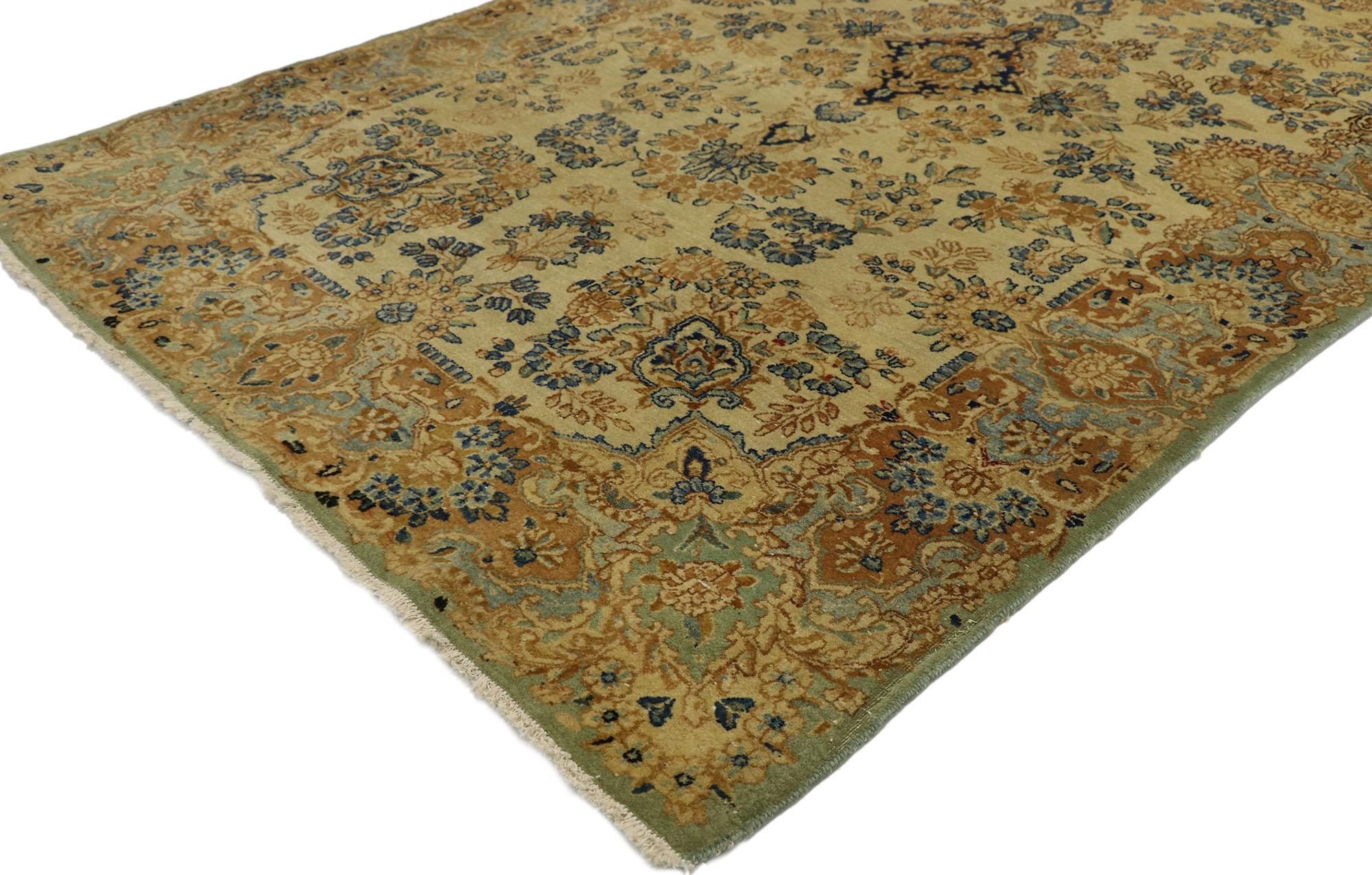 Hand-Knotted Vintage Persian Kirman Rug, Persian Kerman Rug with Traditional Style For Sale