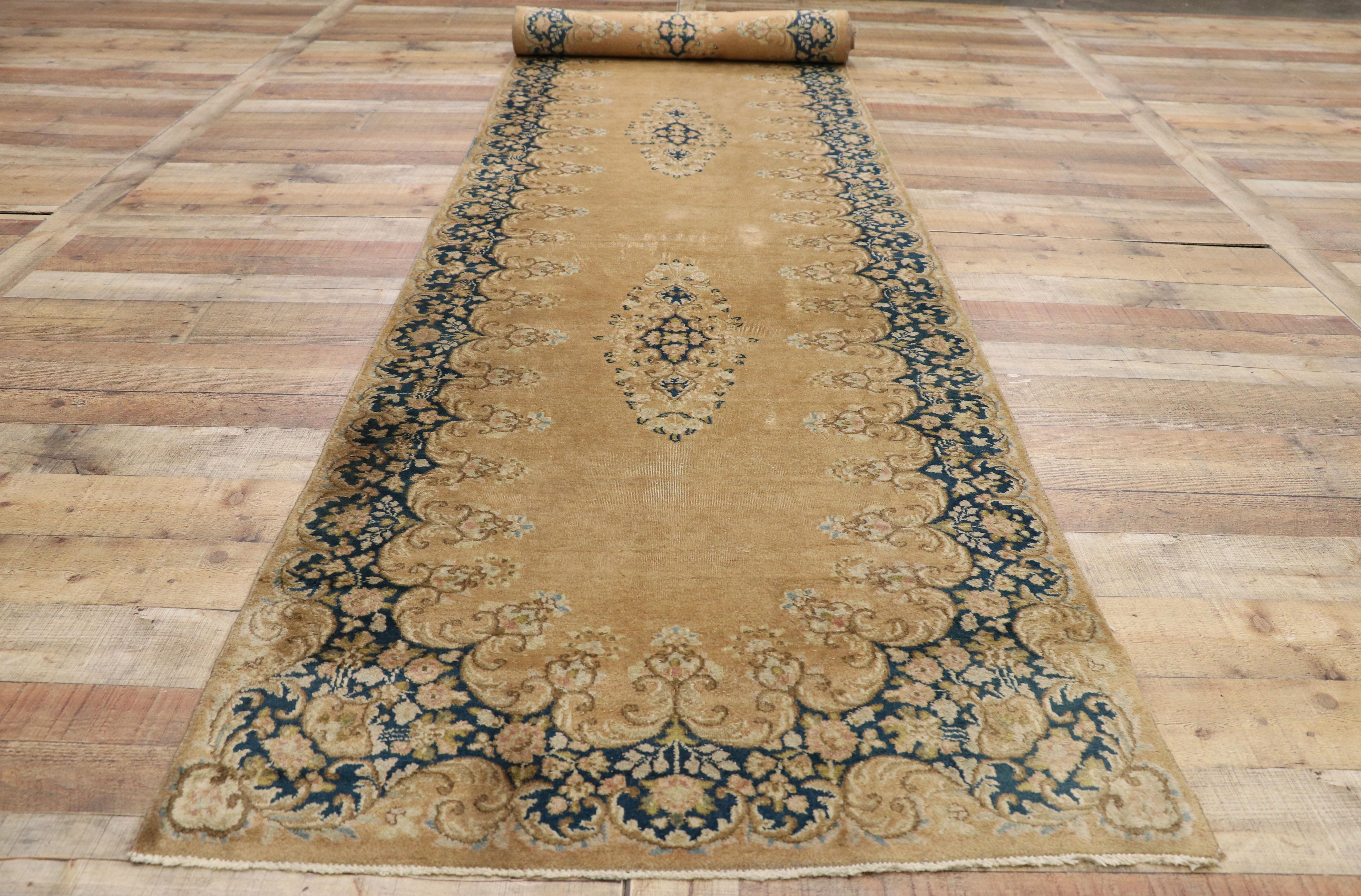 Wool Vintage Persian Kerman Rug Carpet Runner  For Sale