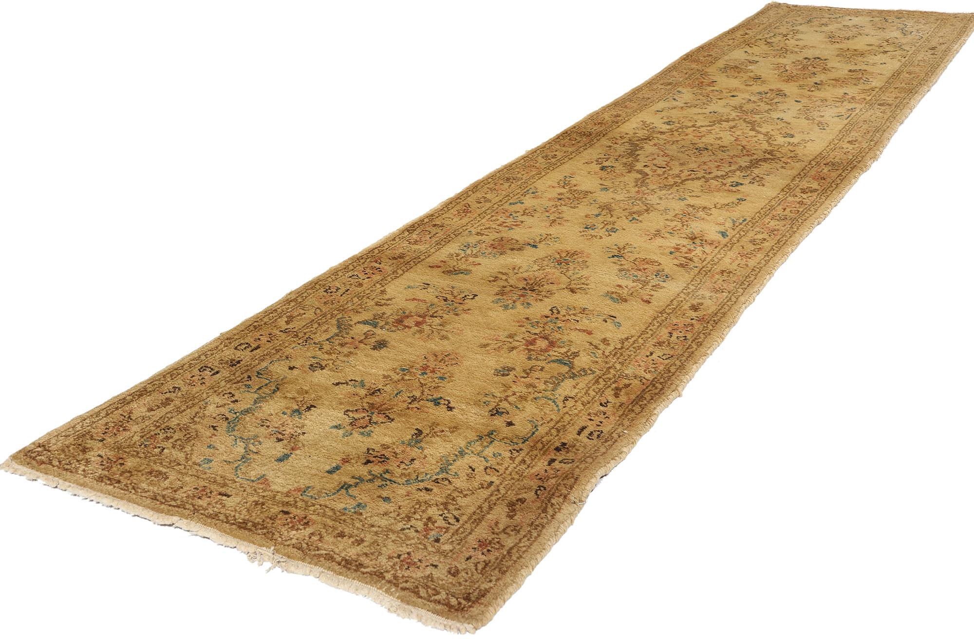 71661 Vintage Neutral Persian Rug Runner, 02’05 x 11’07. Antique-washed Persian Kerman carpet runners are narrow rugs with a long length, typically crafted from high-quality wool and featuring intricate designs. These Persian rugs undergo an