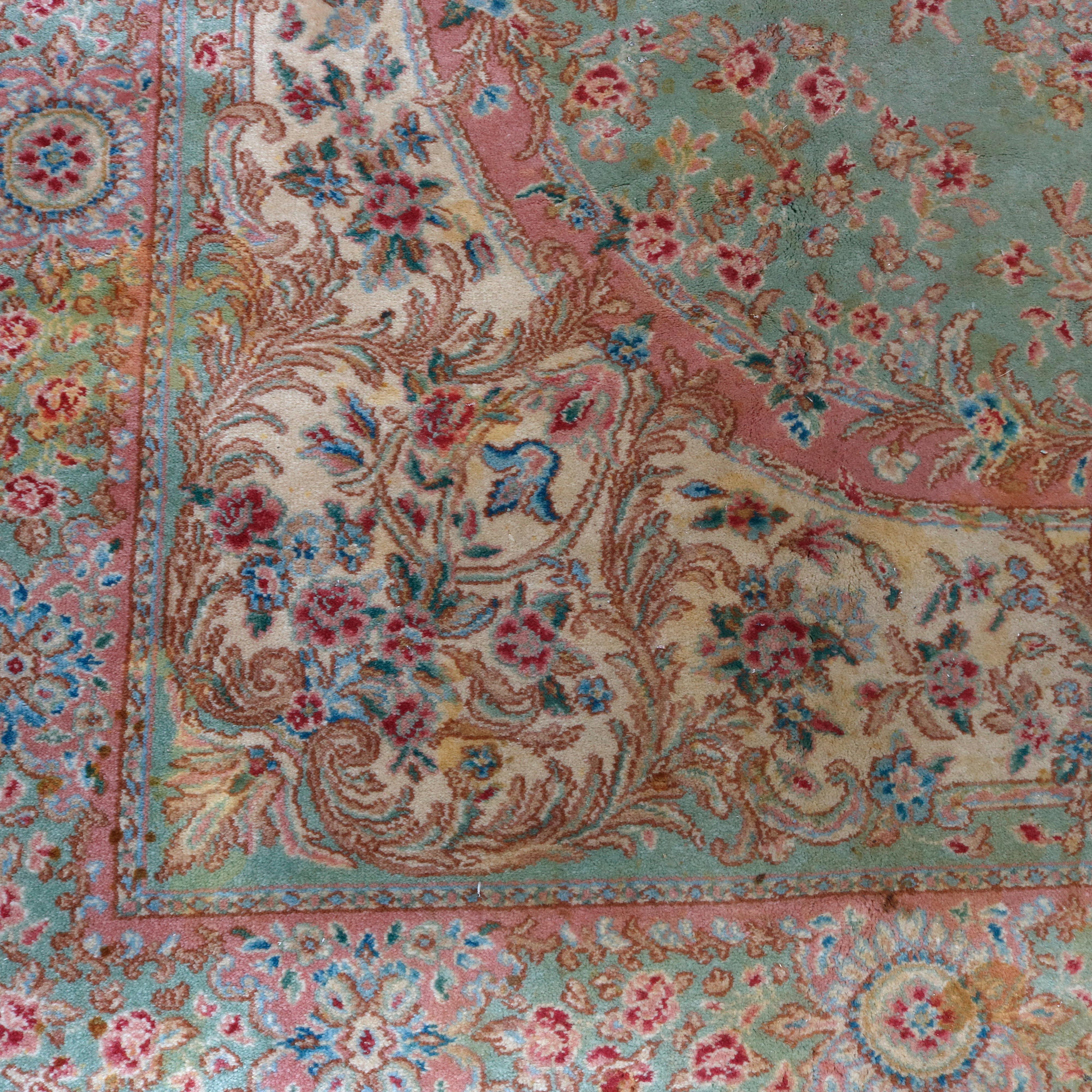 Wool Vintage Persian Kirman Style Floral Oriental Rug by Karastan, circa 1950
