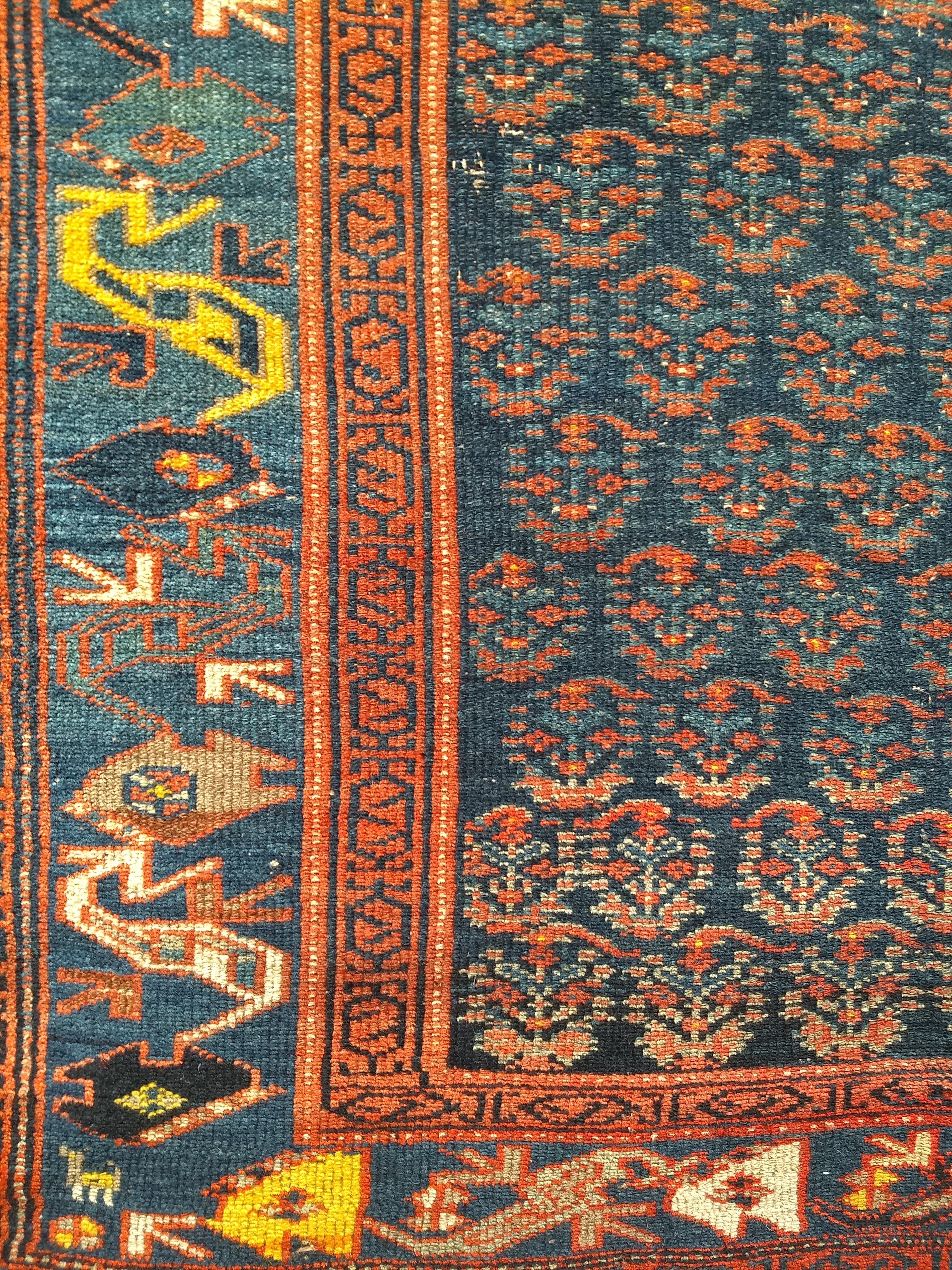 Vintage Persian Bidjar Area Rug in Allover Paisley in Navy Blue, Green, Yellow In Good Condition For Sale In Barrington, IL