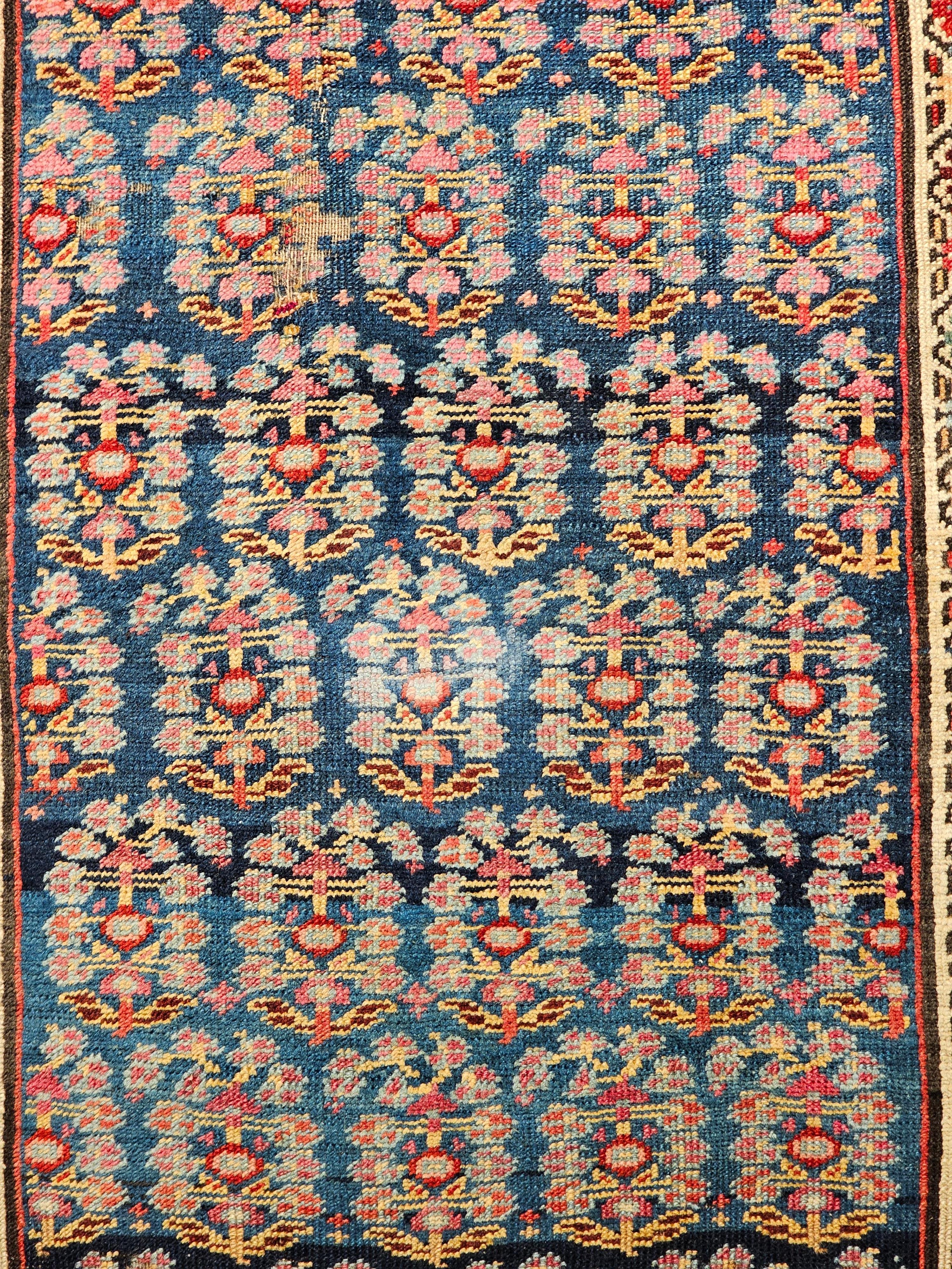 Wool 19th Century Persian Kurdish Bidjar Runner in Allover Paisley Pattern in Blue For Sale