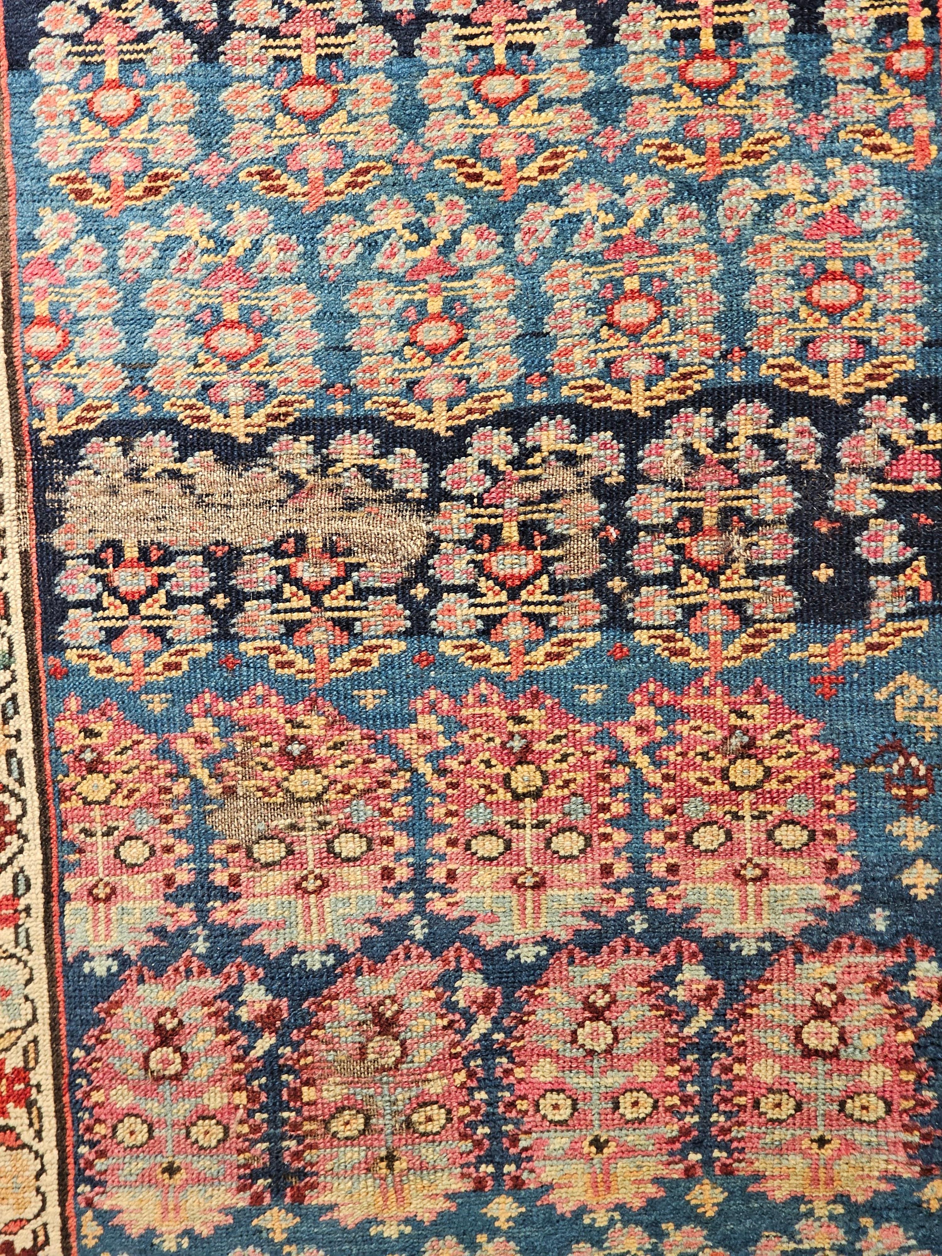 19th Century Persian Kurdish Bidjar Runner in Allover Paisley Pattern in Blue For Sale 1