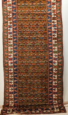 Vintage Persian Kurdish Camel Hair Runner, Floral Design, Early 1900s