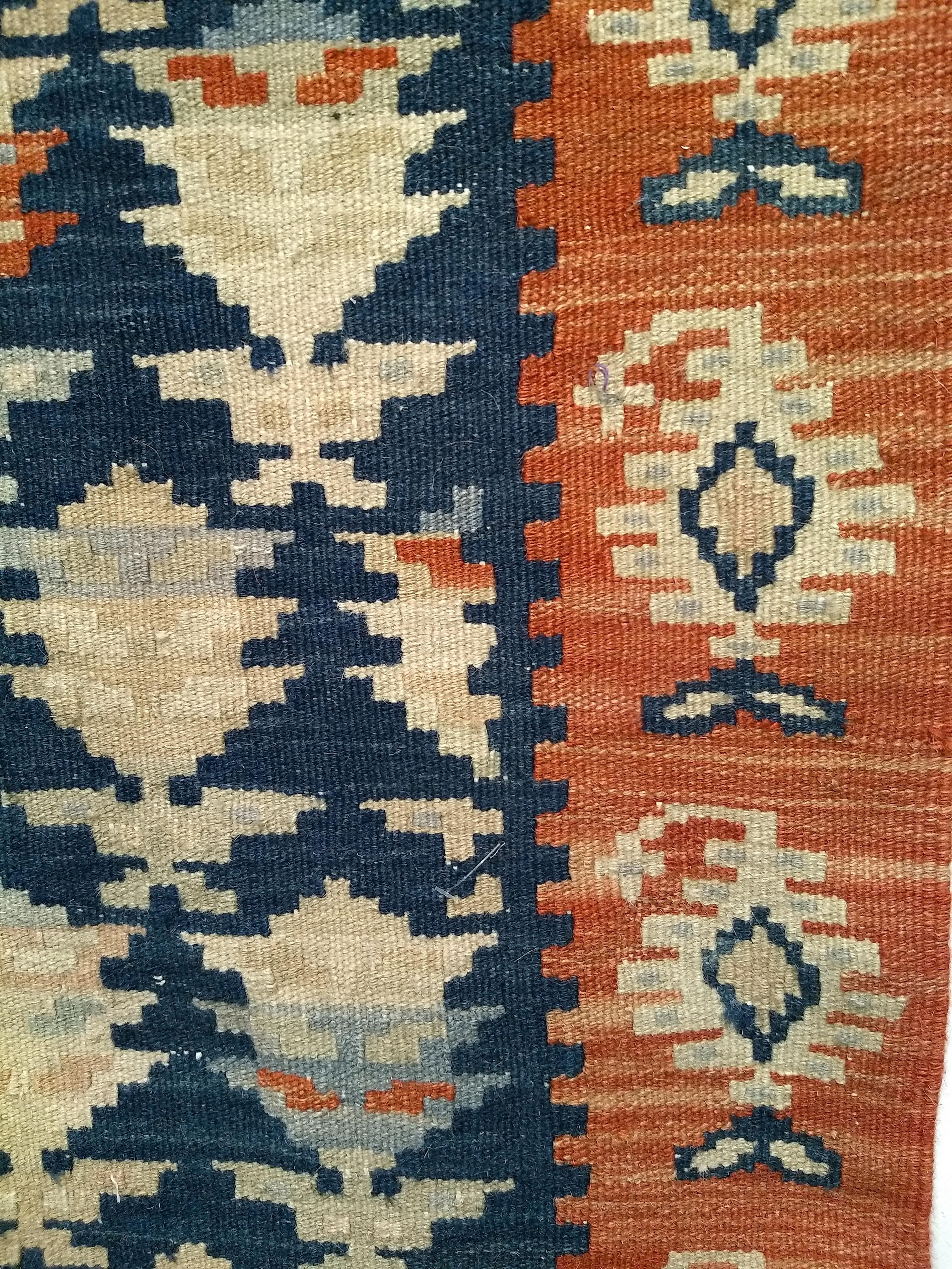 Vintage Persian Kurdish Kilim in All-Over Paisley Pattern in French Blue, Rust For Sale 4
