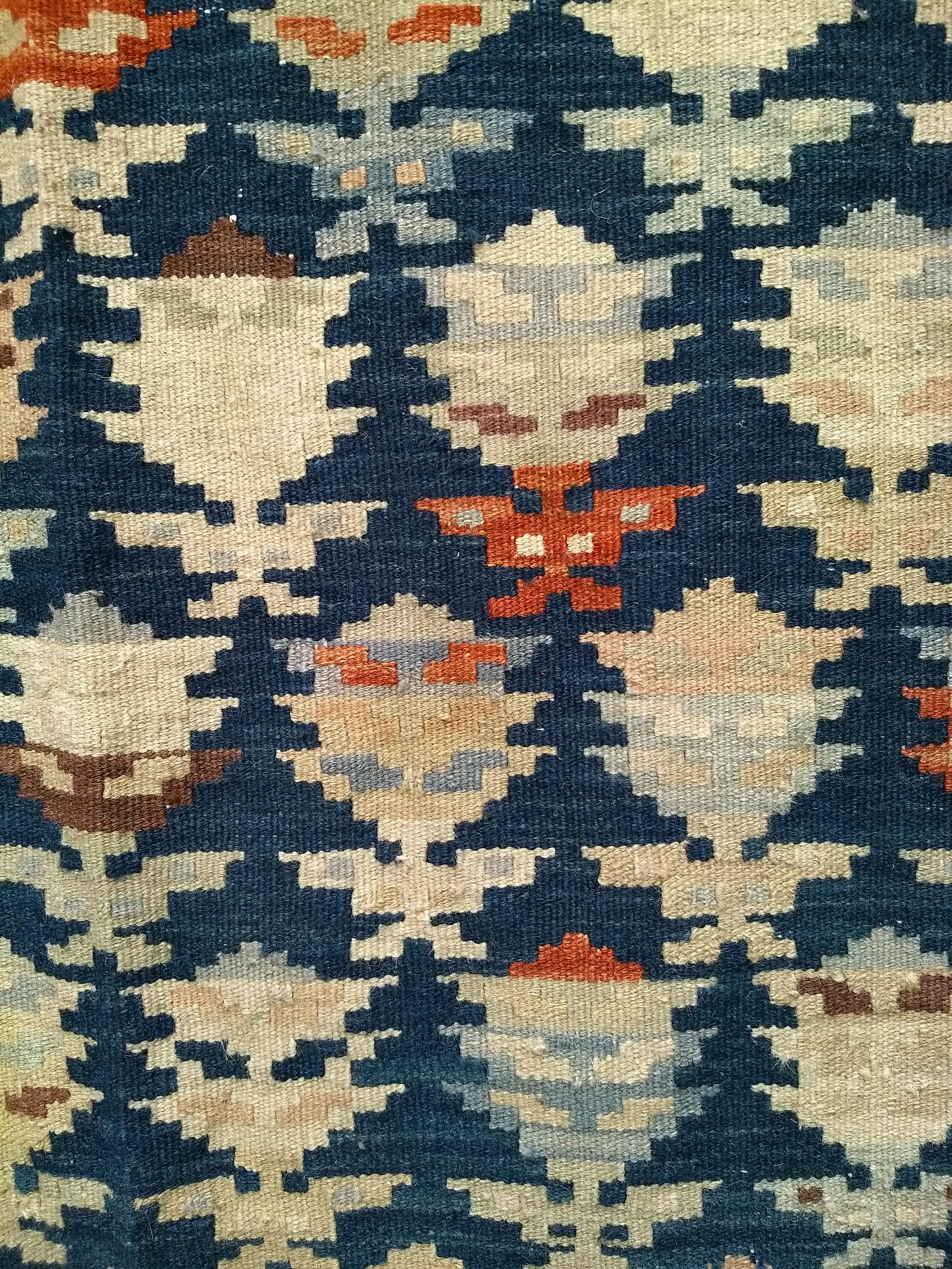 Vintage Persian Kurdish Kilim in All-Over Paisley Pattern in French Blue, Rust For Sale 3