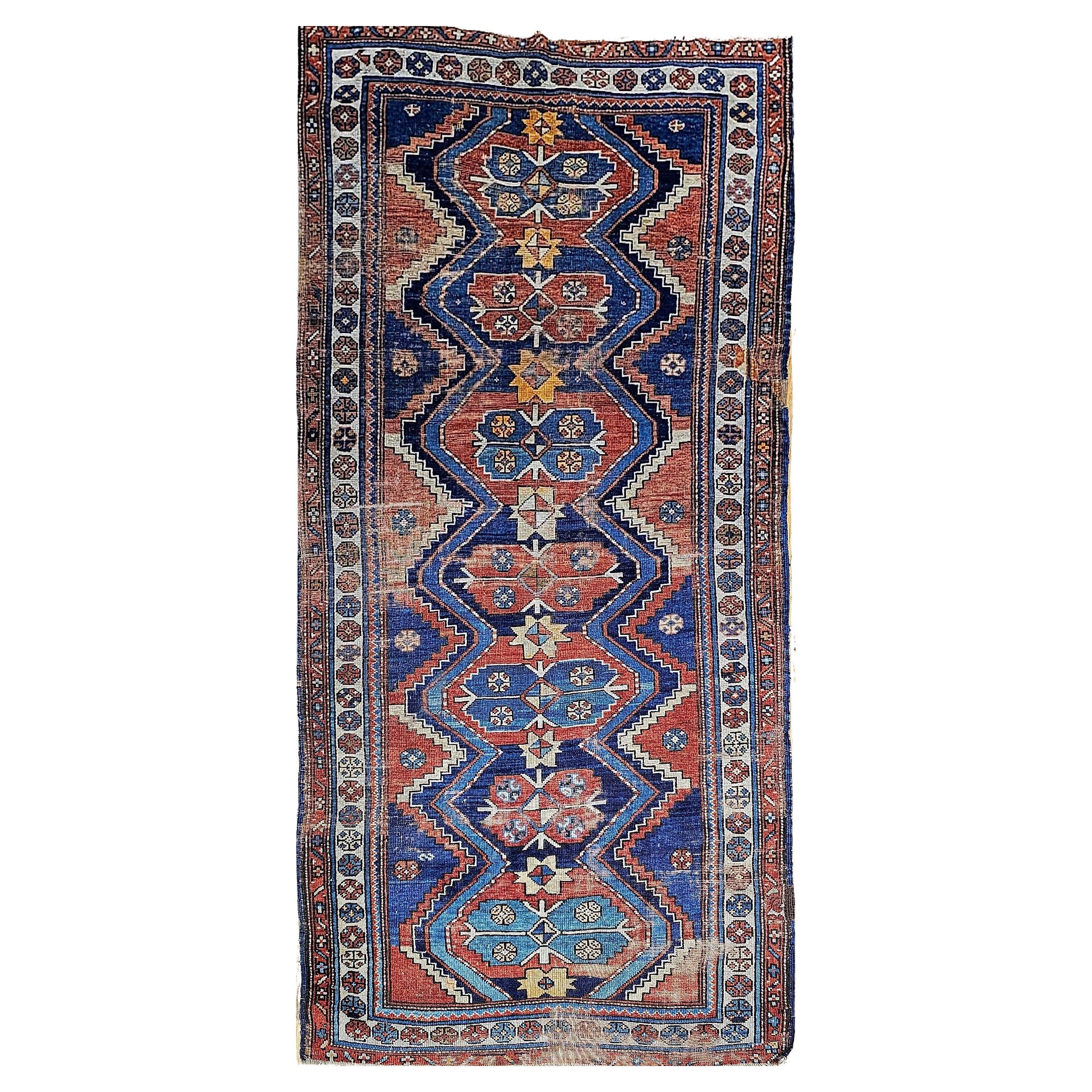 Persischer Kurdischer Stammes-Teppich/Wide-Läufer in geometrischem Muster, Vintage im Angebot