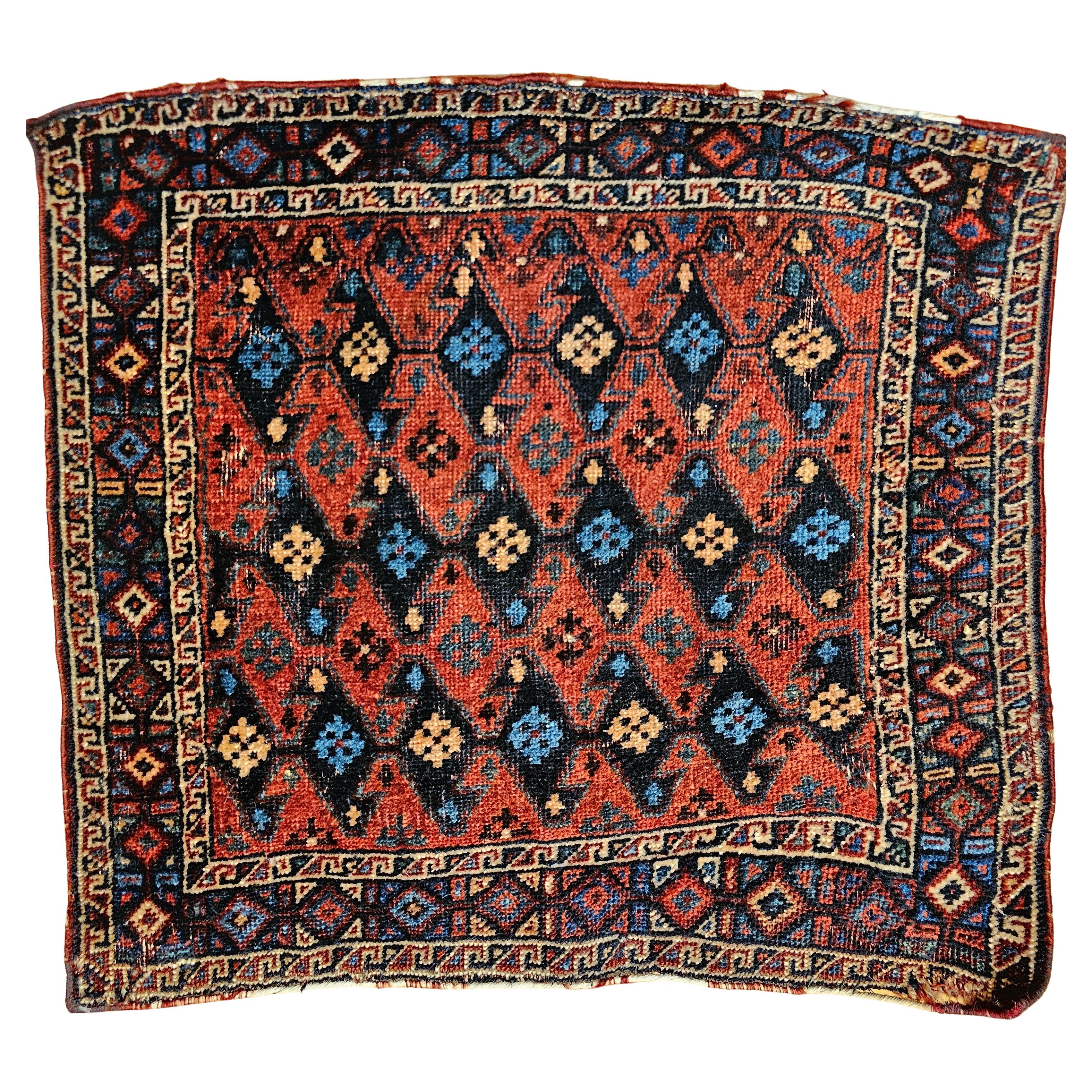 Bolso Vintage Persa Kurdo Tribal en Borgoña, Amarillo, Azul, Azul Marino en venta