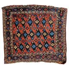 Bolso Vintage Persa Kurdo Tribal en Borgoña, Amarillo, Azul, Azul Marino