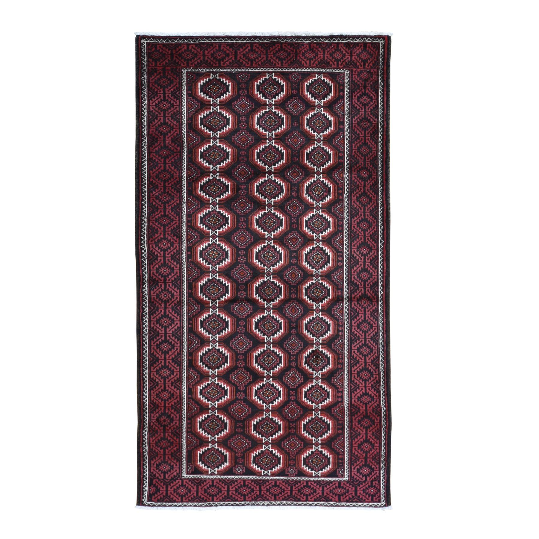 Vintage Persian Large Baluch Pure Wool Runner Geometric Handknotted Oriental Rug For Sale