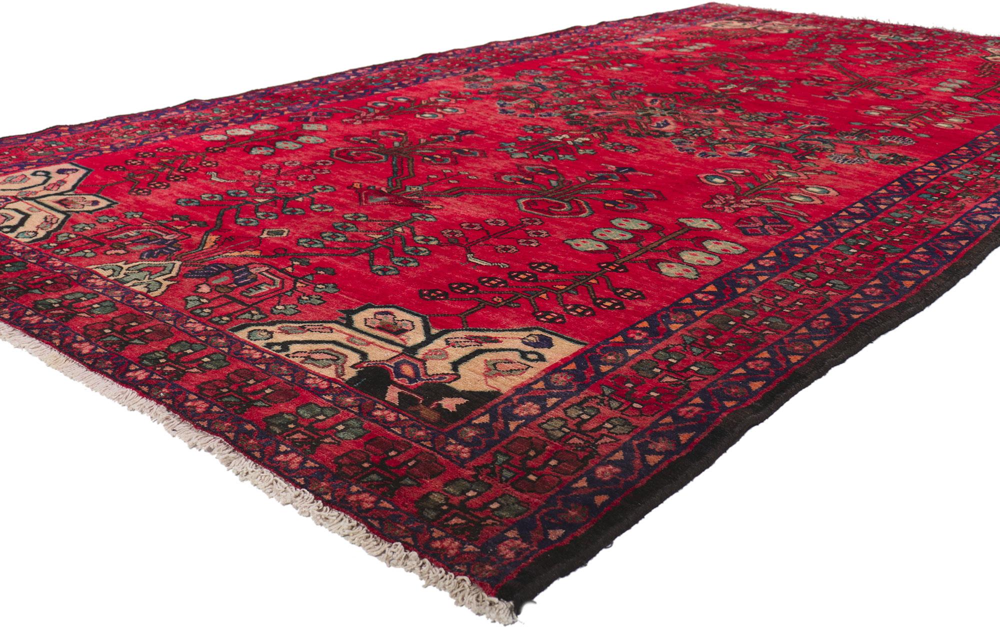 61176 Vintage Persian Lilihan Rug, 05'08 x 10'02. With its effortless beauty, incredible detail and texture, this hand knotted wool vintage Persian Lilihan gallery rug is a captivating vision of woven beauty. The timeless botanical design and