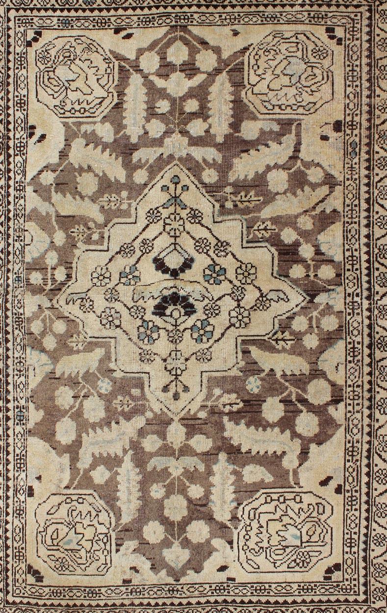Tabriz Semi Antique Persian Lilihan Rug in Brown and Earth Colors For Sale