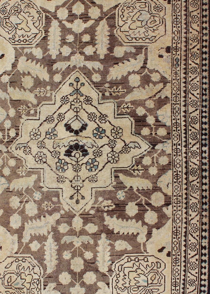 Hand-Knotted Semi Antique Persian Lilihan Rug in Brown and Earth Colors For Sale