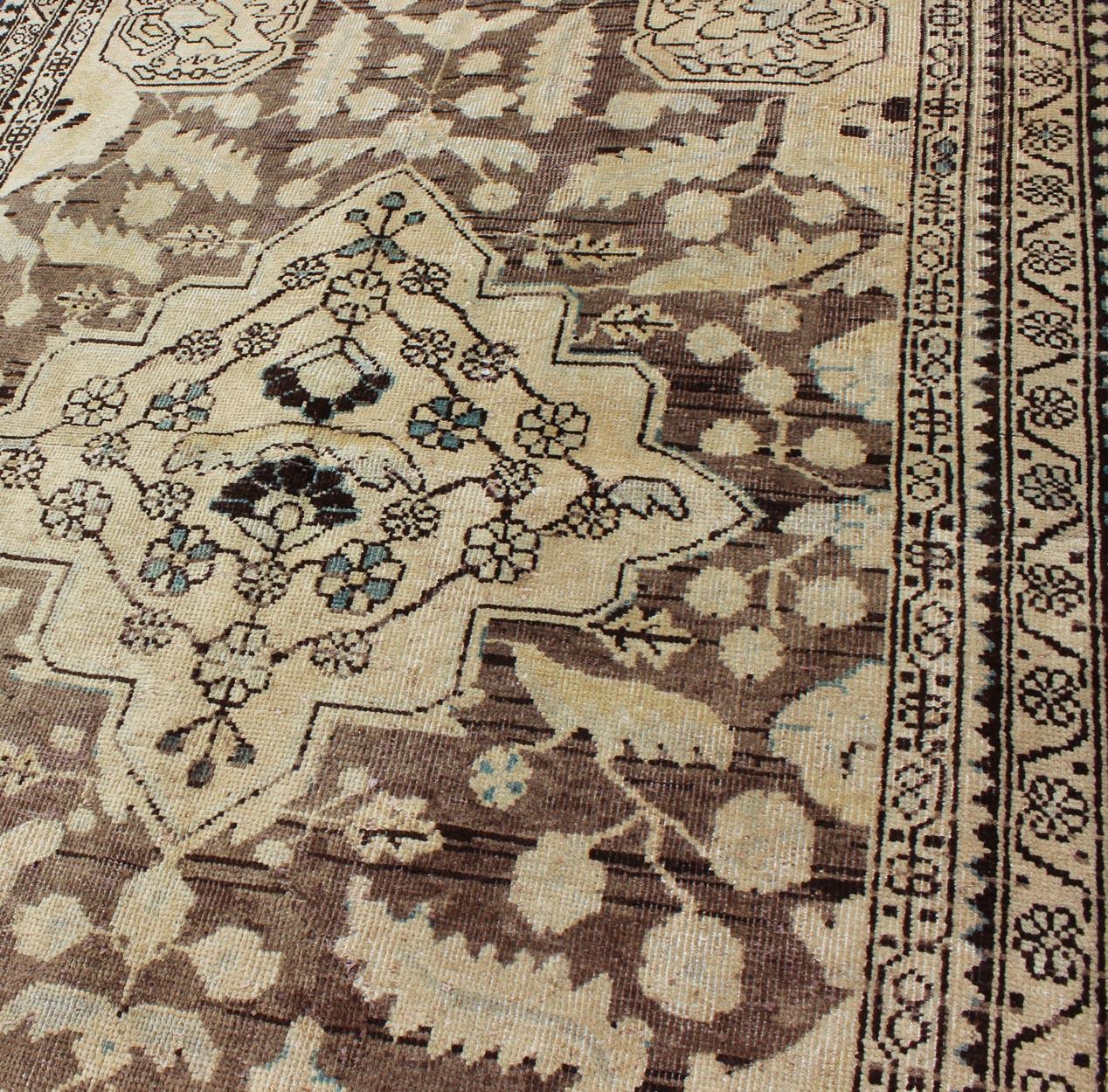 20th Century Semi Antique Persian Lilihan Rug in Brown and Earth Colors For Sale