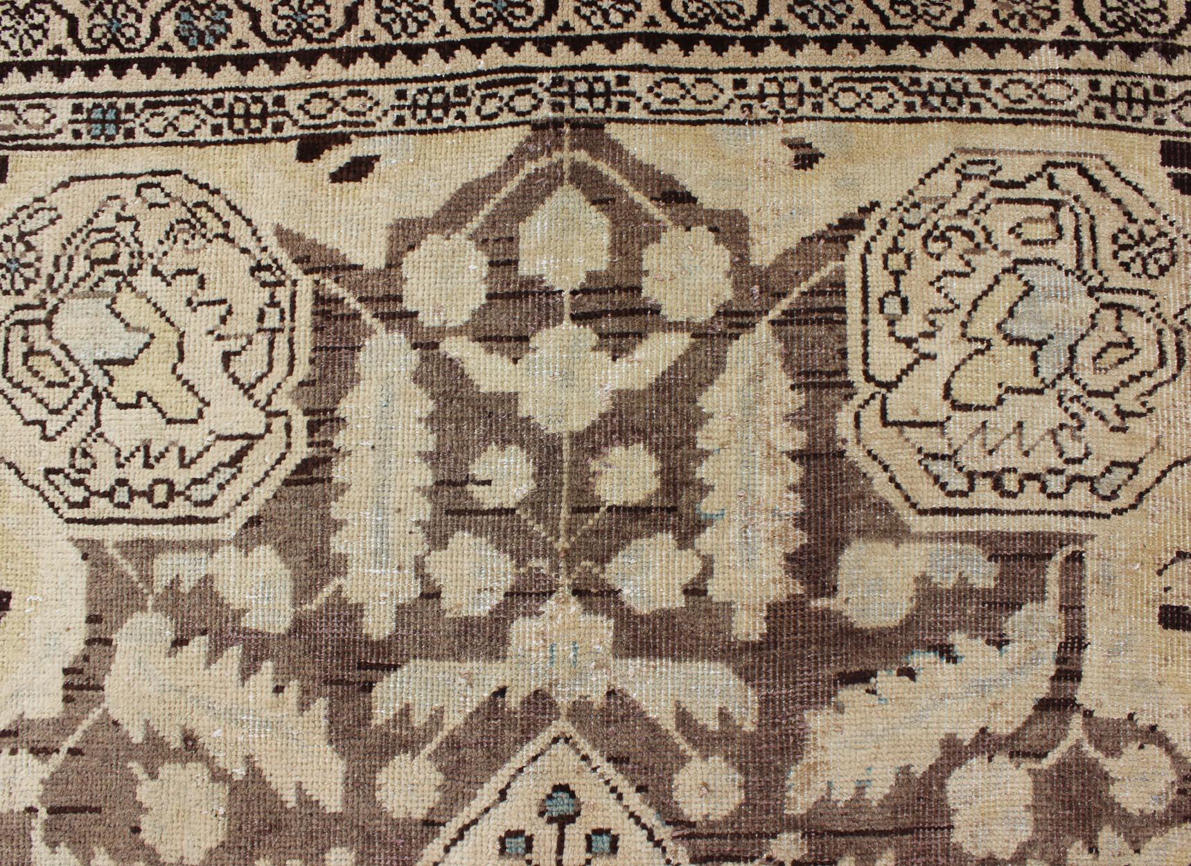 Wool Semi Antique Persian Lilihan Rug in Brown and Earth Colors For Sale