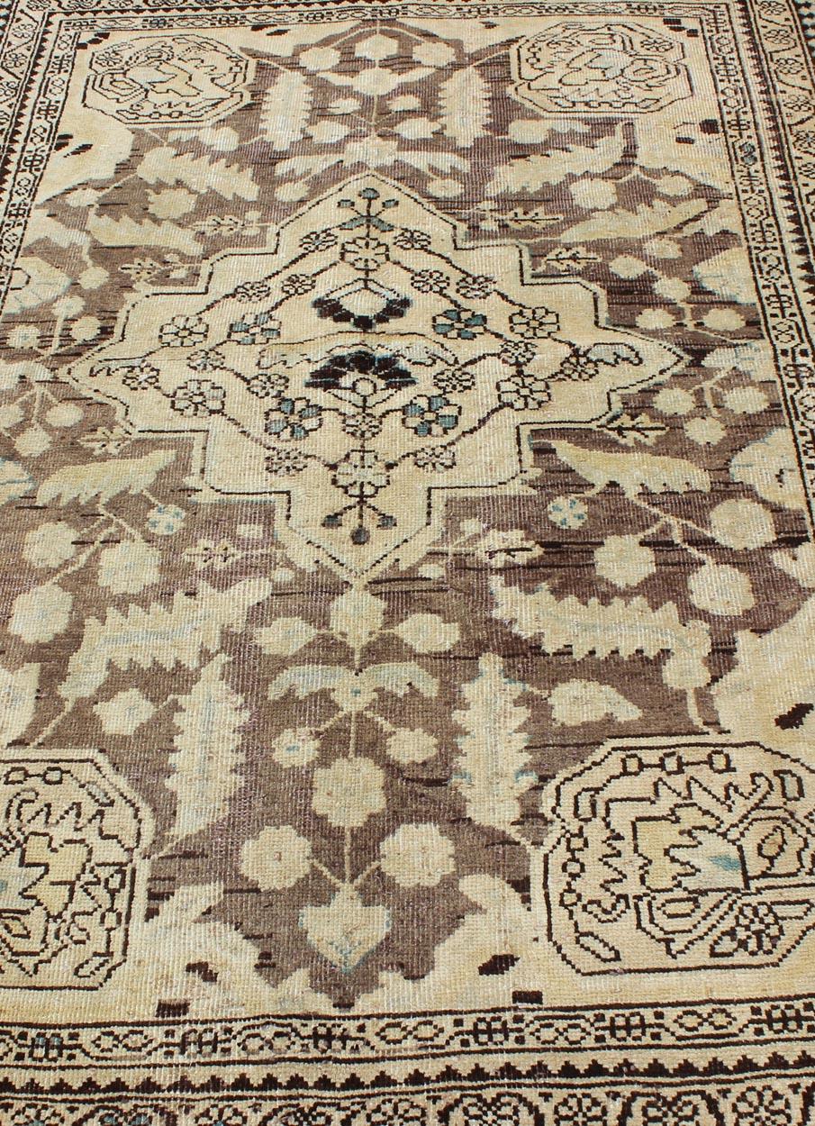 Semi Antique Persian Lilihan Rug in Brown and Earth Colors For Sale 1