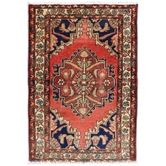Vintage Persian Lilihan Rug with Layered Geometric Medallion in Red and Blue