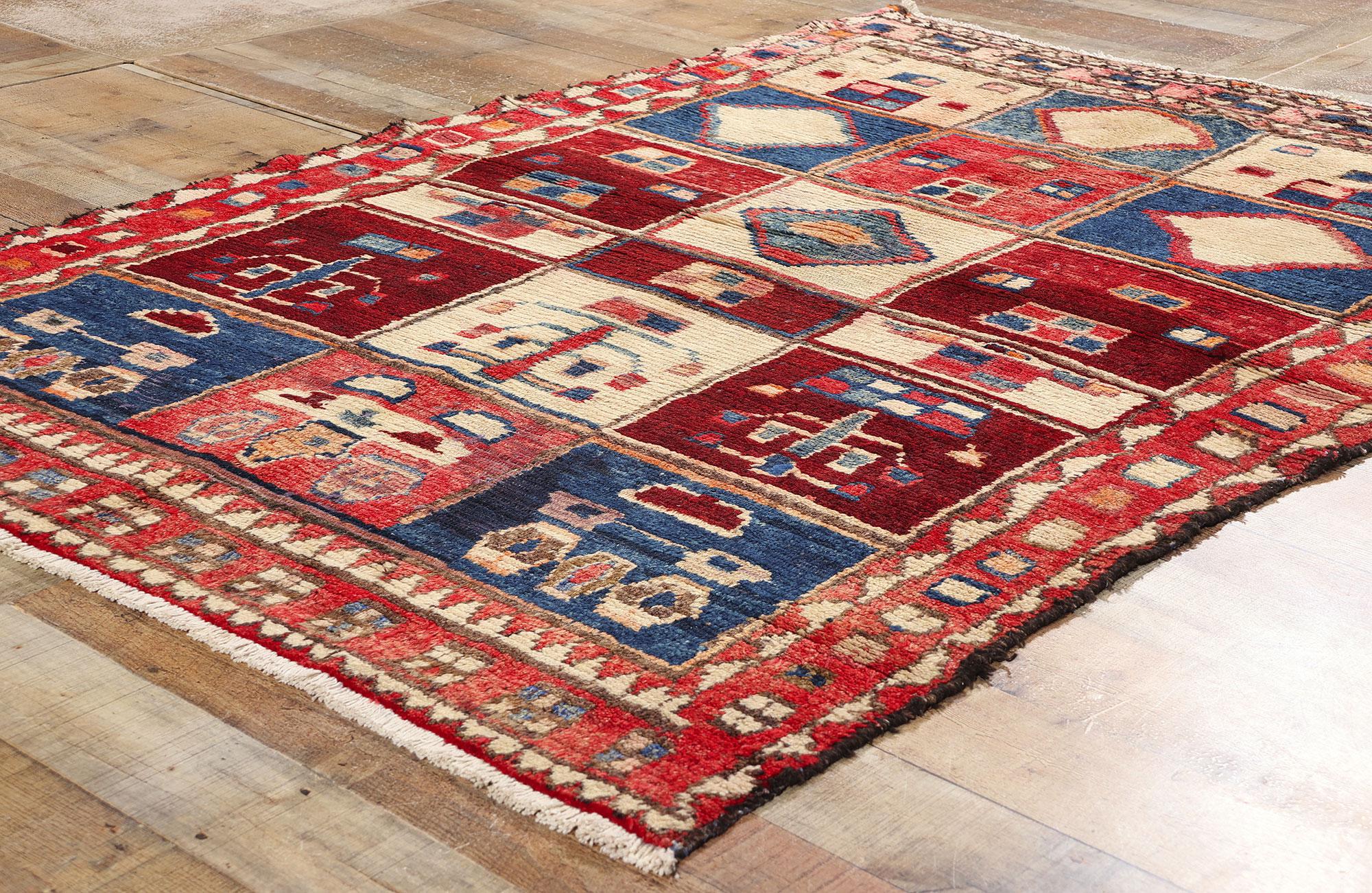 Persischer Lori-Schachbrett-Teppich im Vintage-Stil (Wolle) im Angebot