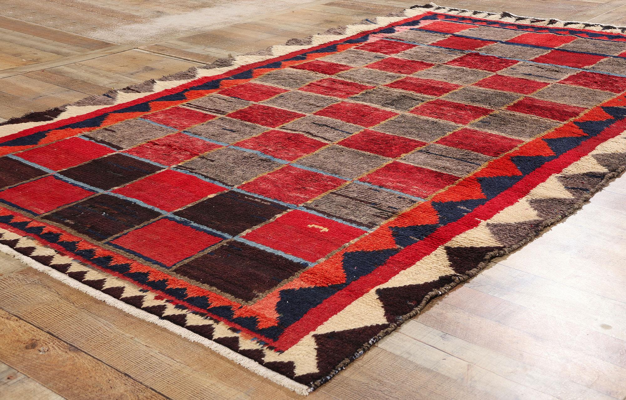 Persischer Lori-Schachbrett-Teppich im Vintage-Stil (Wolle) im Angebot