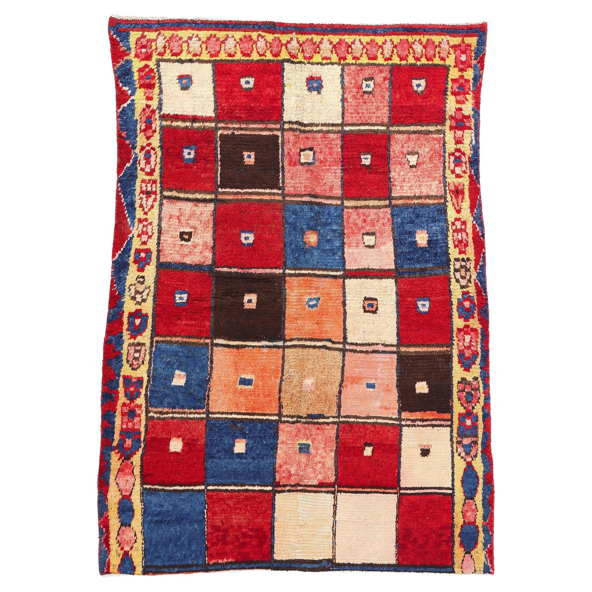 Vintage Persian Lori Checkerboard Carpet