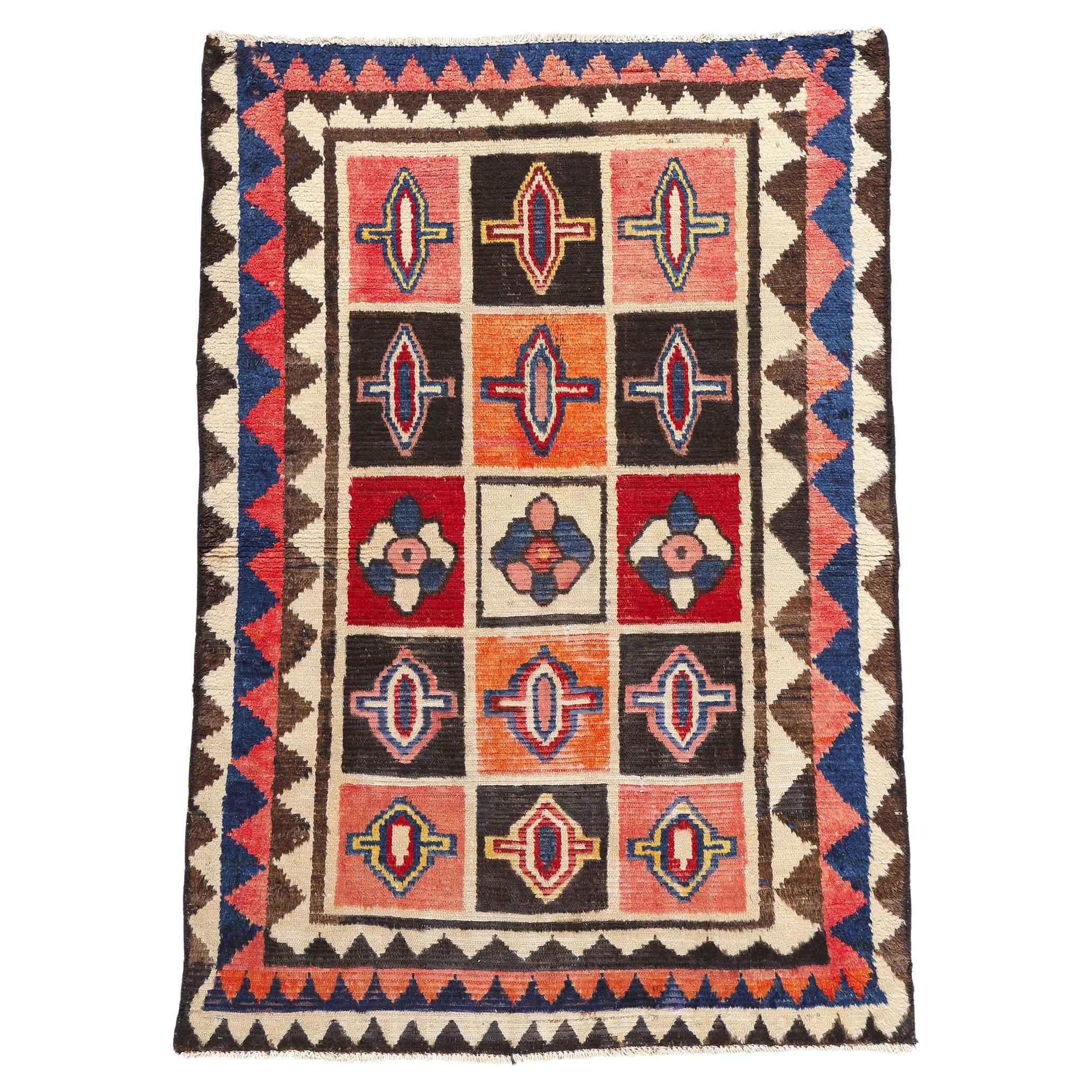 Persischer Lori-Schachbrett-Teppich im Vintage-Stil