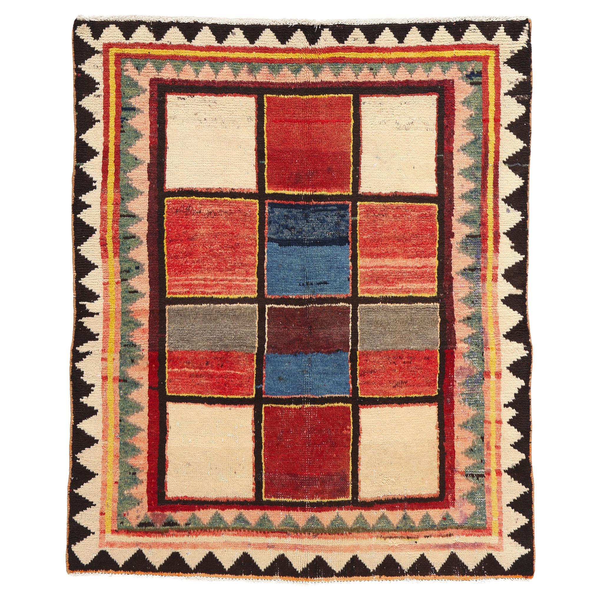 Persischer Lori-Schachbrett-Teppich im Vintage-Stil