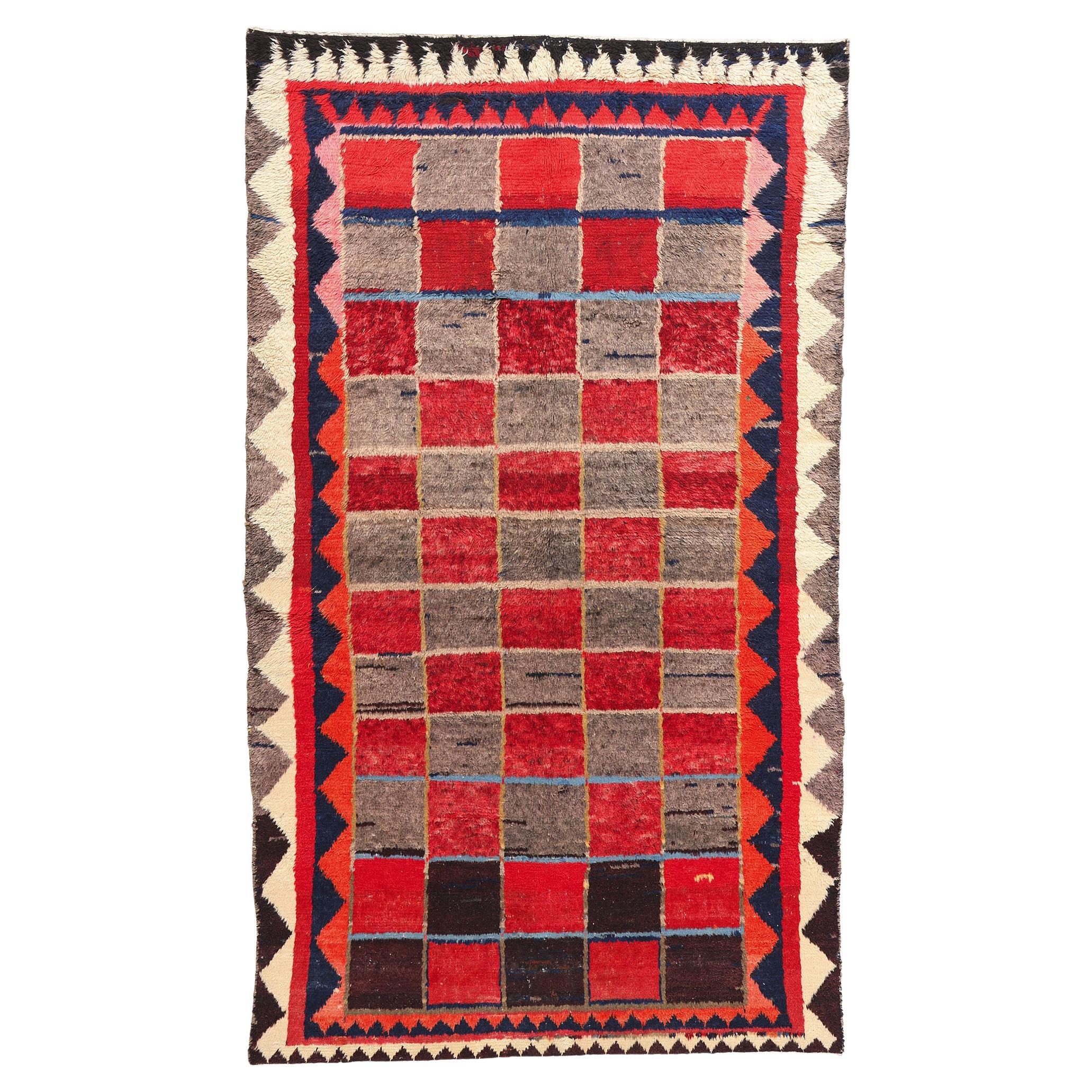 Vintage Persian Lori Checkerboard Carpet