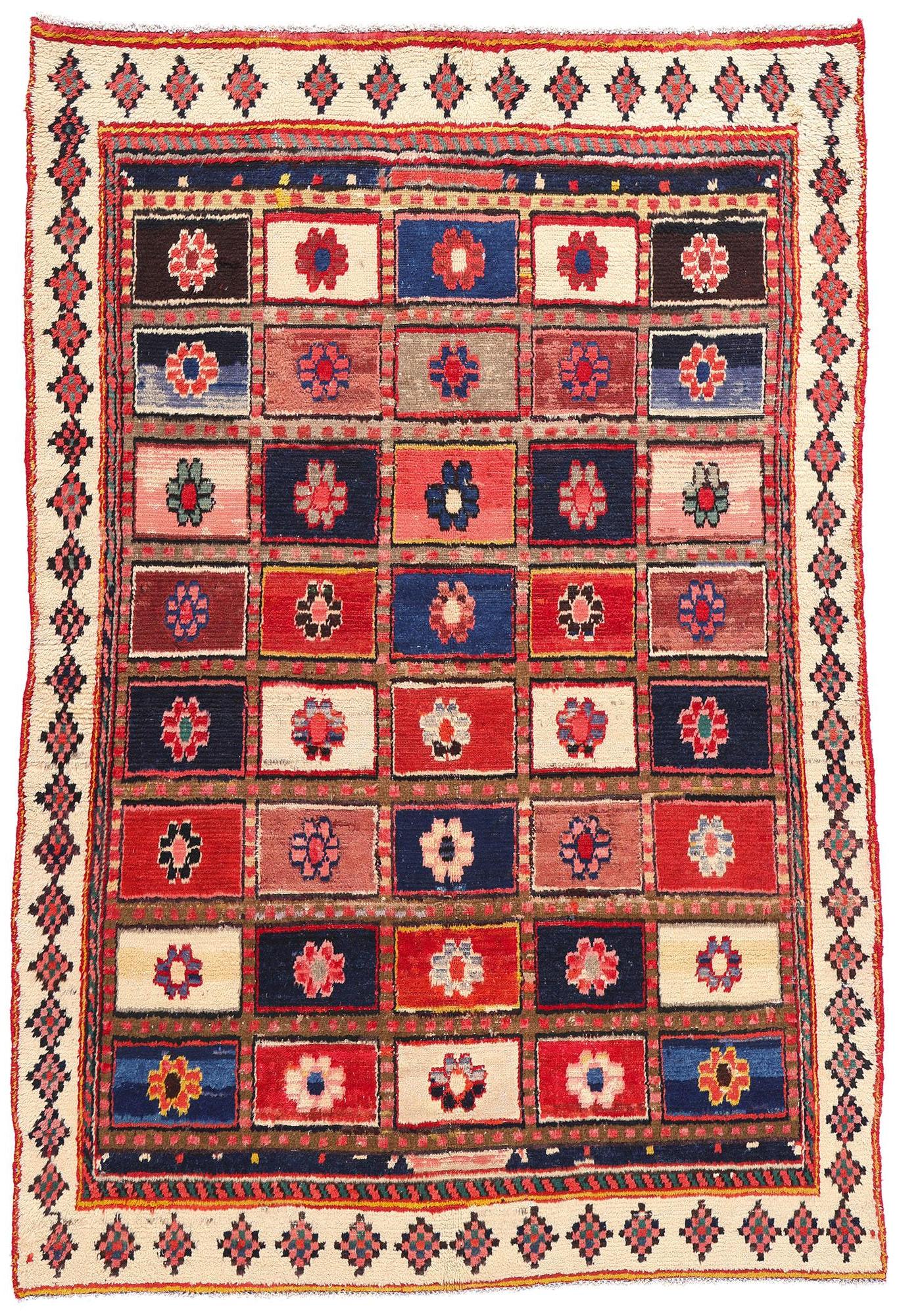 Persischer Lori-Schachbrett-Teppich im Vintage-Stil