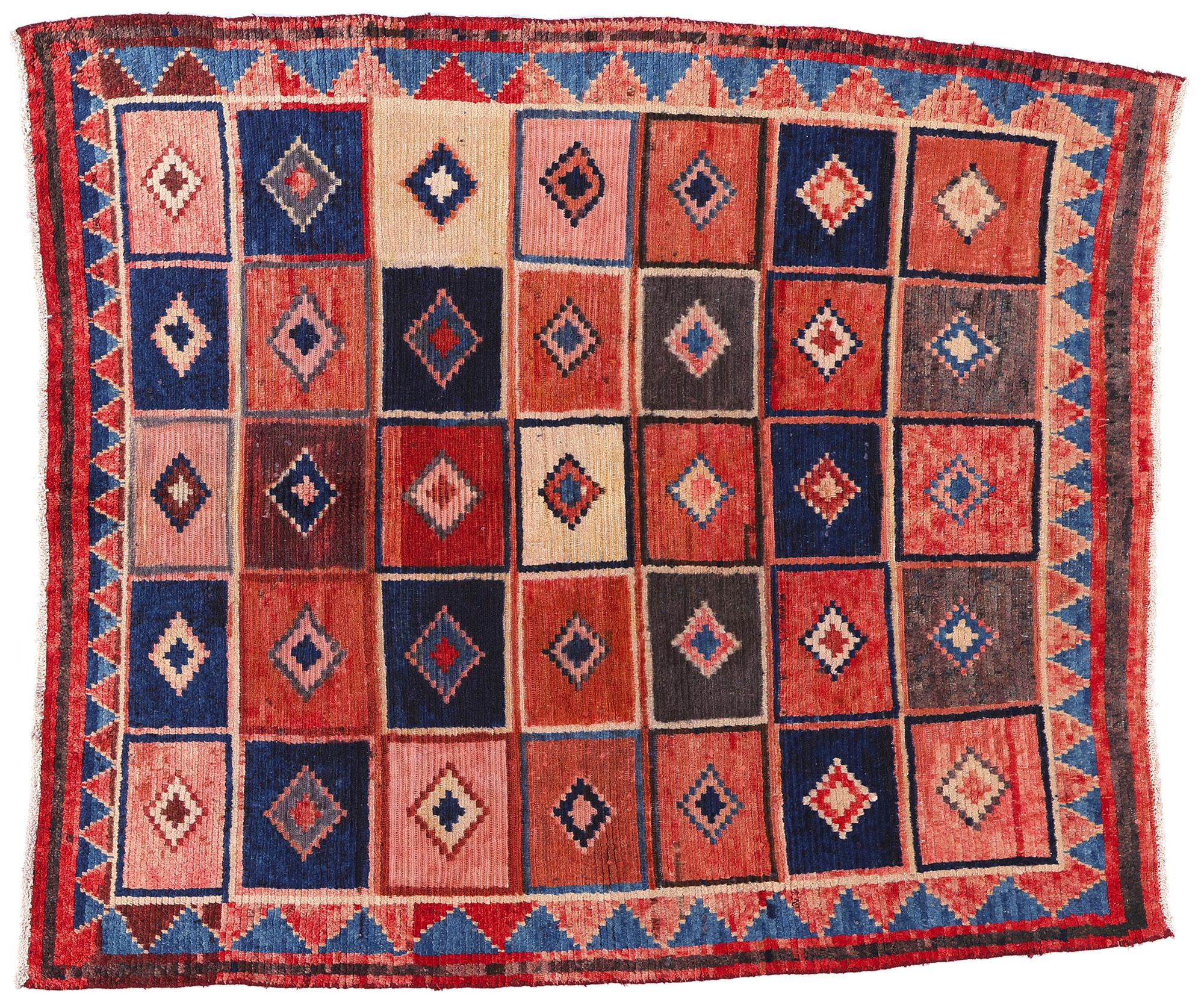 Persischer Lori Checkerboard-Diamant-Teppich im Vintage-Stil im Angebot 3