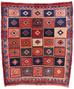 Tapis persan Lori vintage à damier diamanté