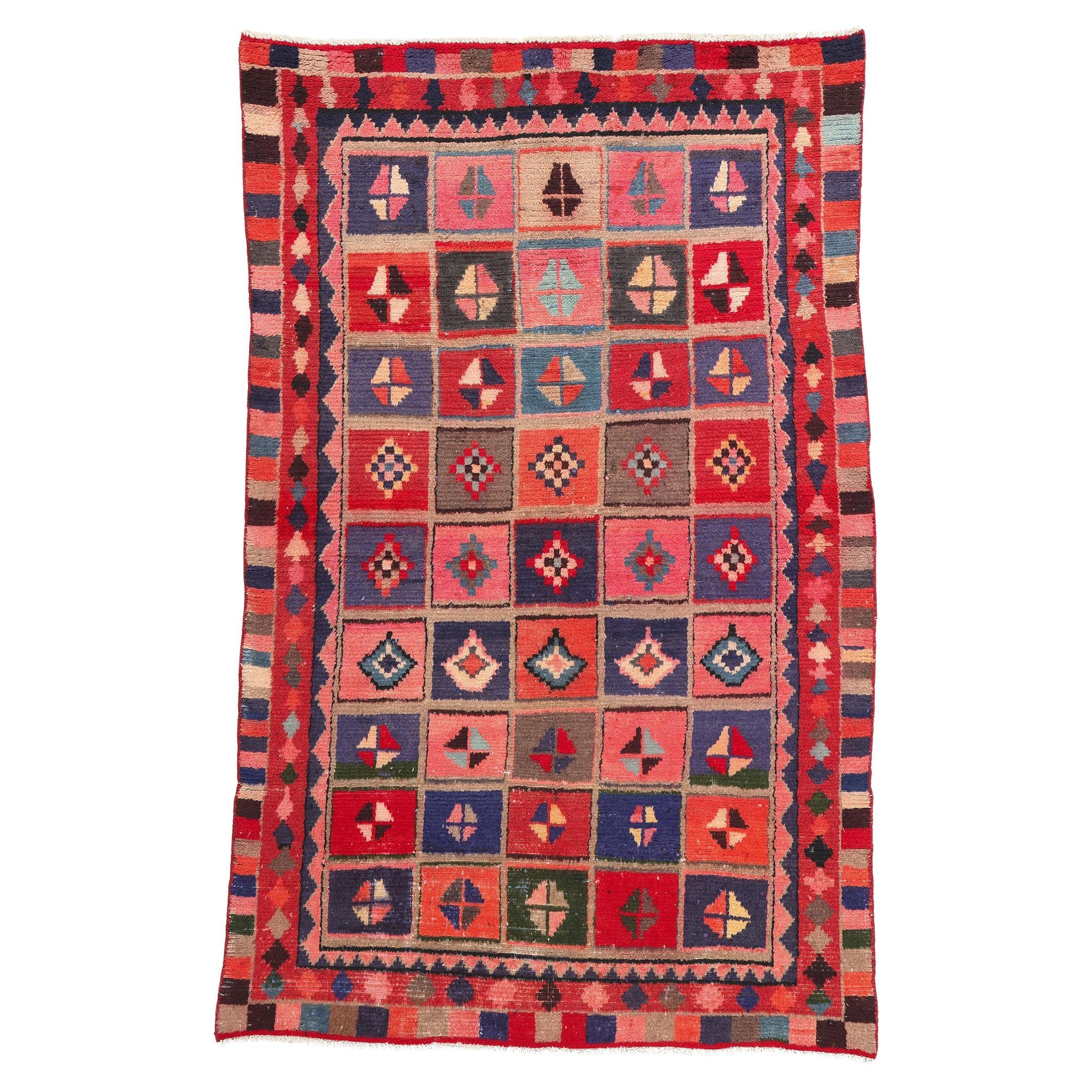 Persischer Lori Checkerboard-Diamant-Teppich im Vintage-Stil