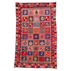 Vintage Persian Lori Checkerboard Diamond Carpet