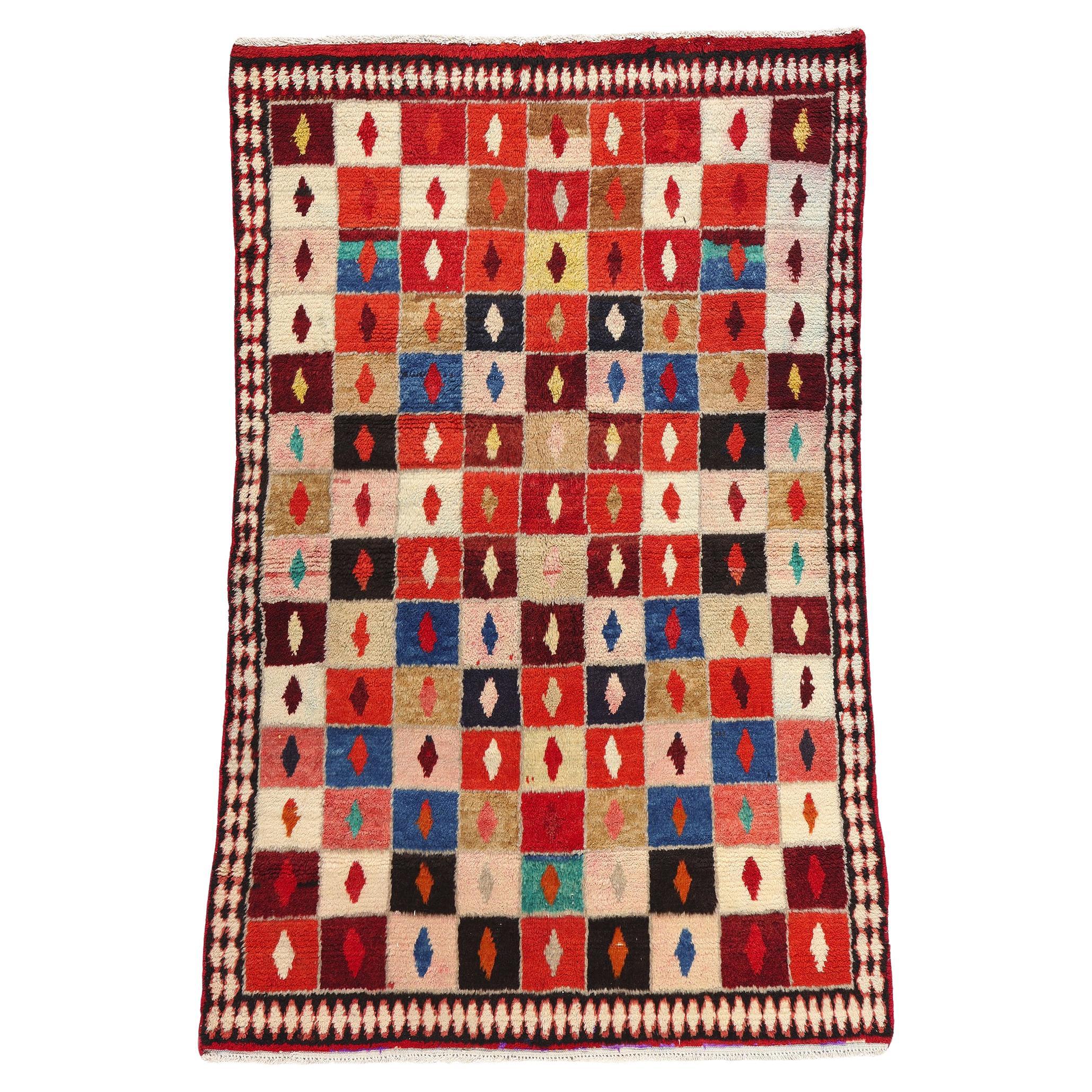 Persischer Lori Checkerboard-Diamant-Teppich im Vintage-Stil