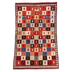Vintage Persian Lori Checkerboard Diamond Carpet