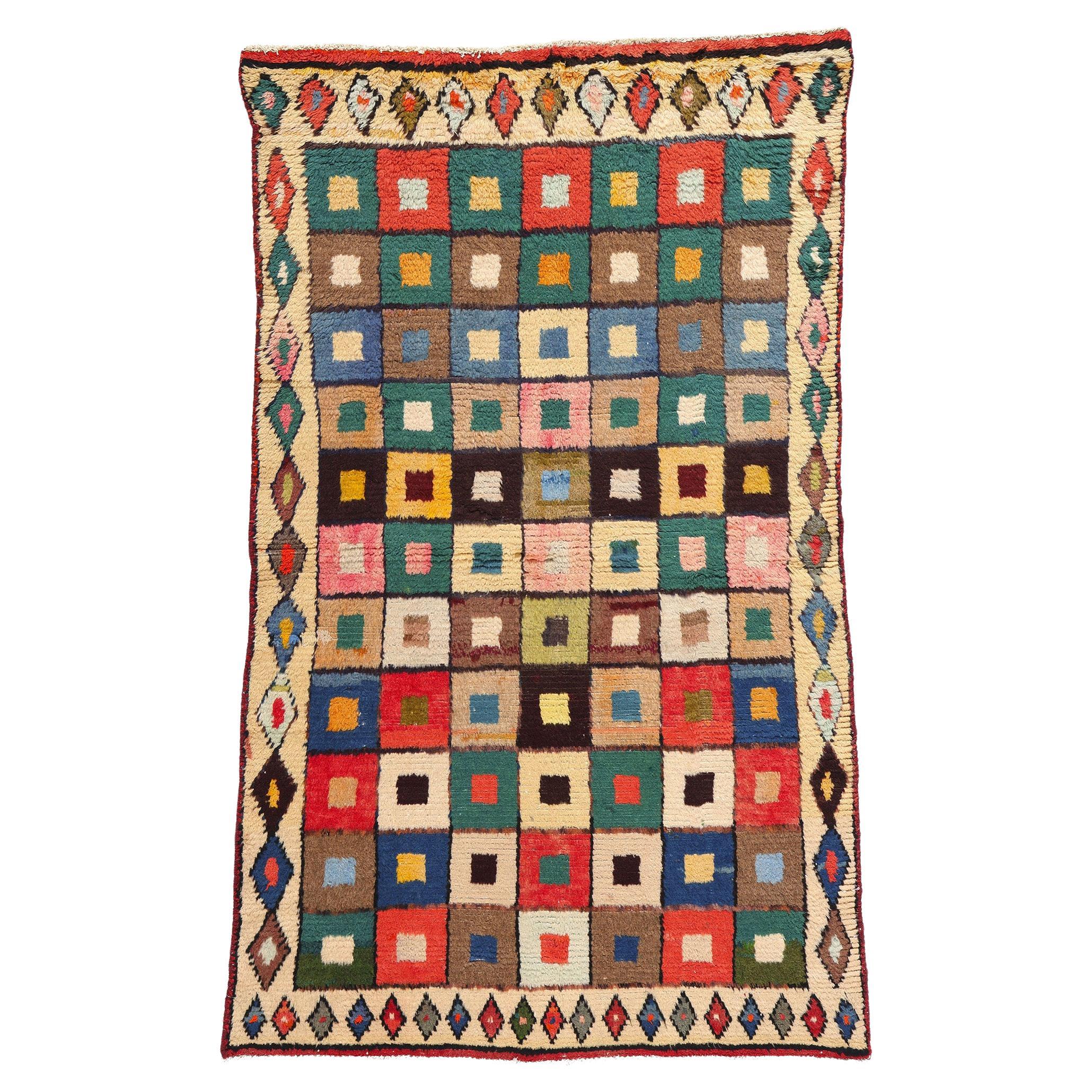 Persischer Lori Checkerboard-Diamant-Teppich im Vintage-Stil