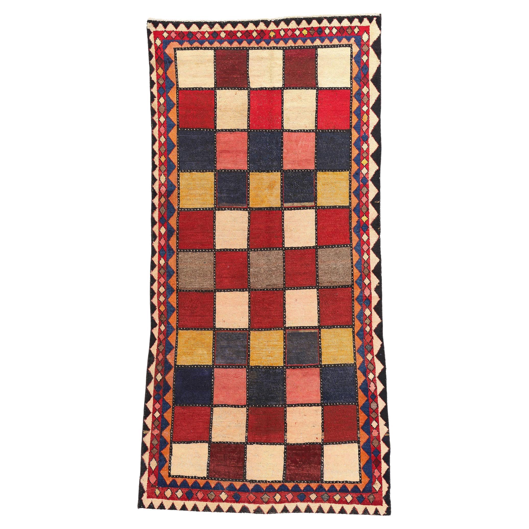 Persischer Lori Checkerboard-Diamant-Teppich im Vintage-Stil