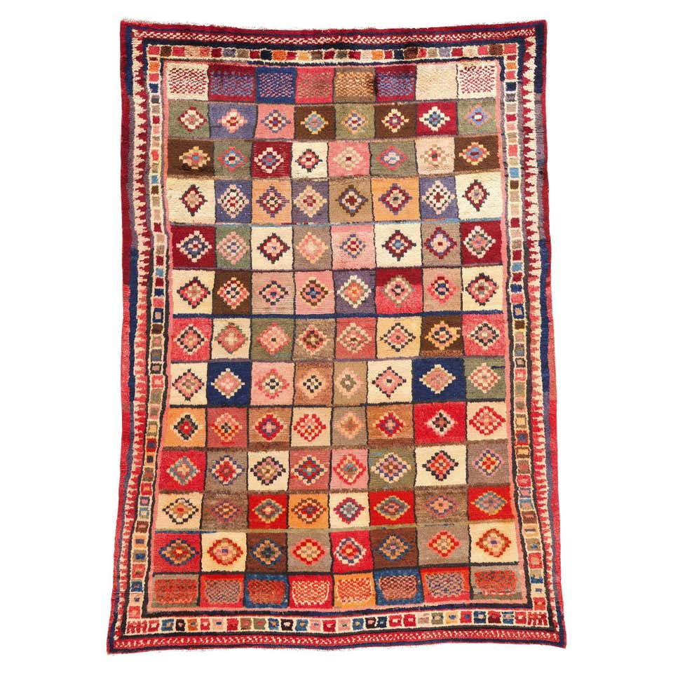 Colorful Vintage Persian Gabbeh Checkerboard Rug with Animal Motifs For ...