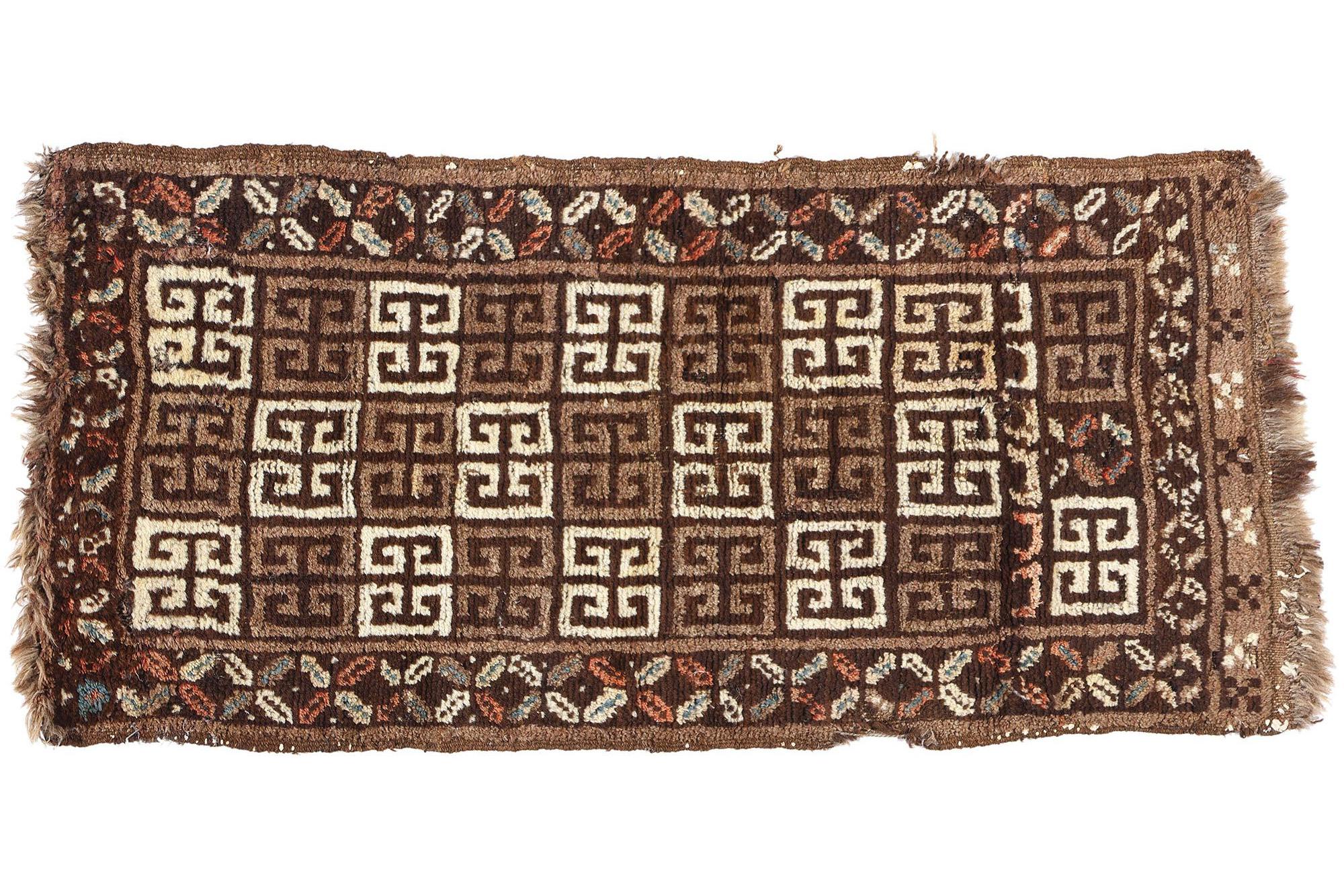 Vintage Persian Lori Greek Key Checkerboard Carpet For Sale 3