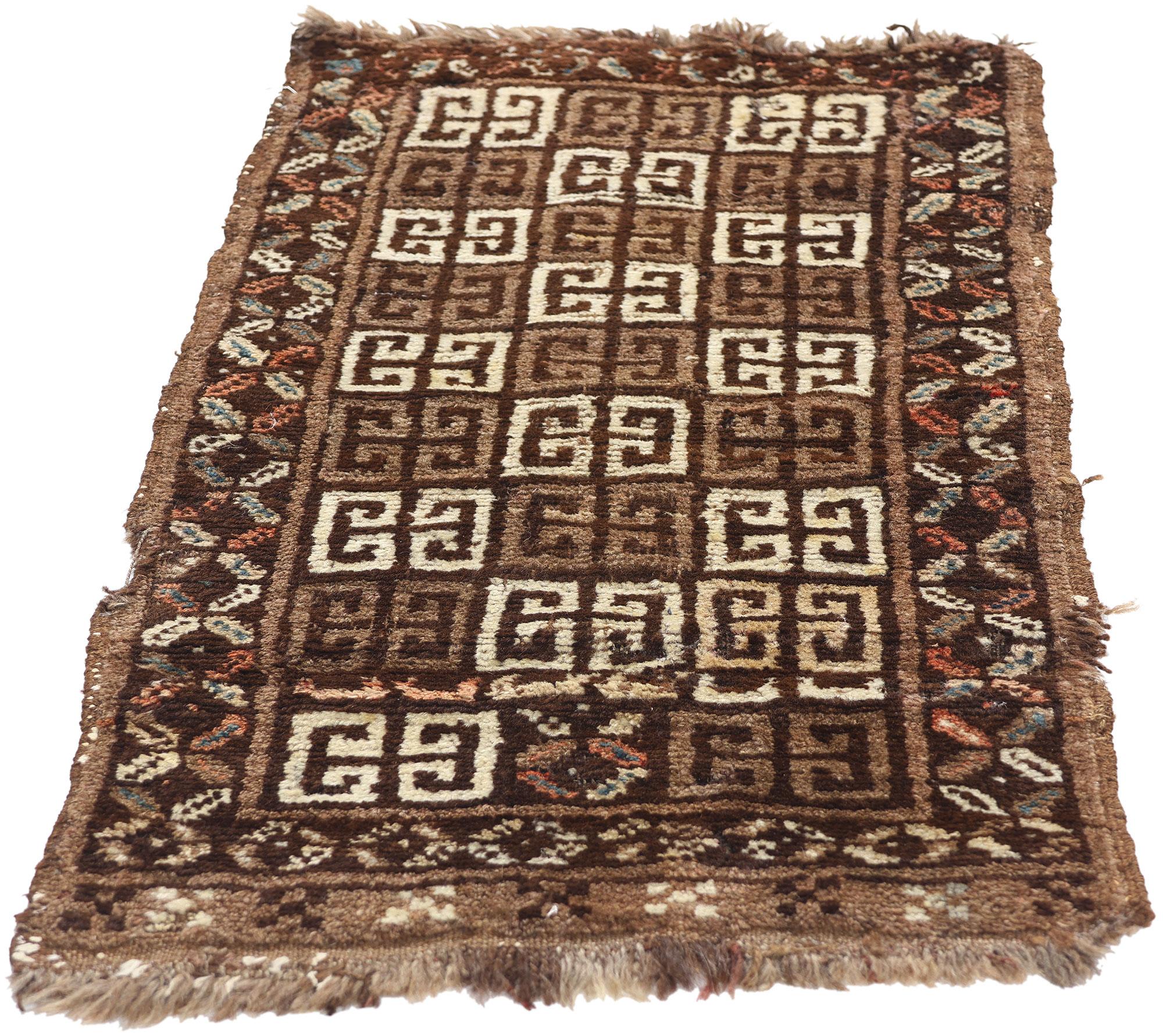 Mid-Century Modern Vintage Persian Lori Greek Key Checkerboard Carpet For Sale