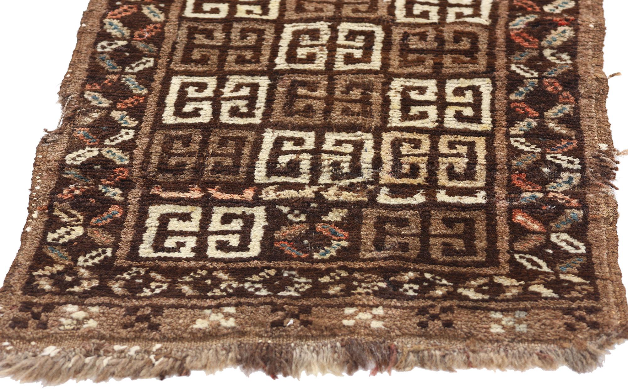 Hand-Knotted Vintage Persian Lori Greek Key Checkerboard Carpet For Sale