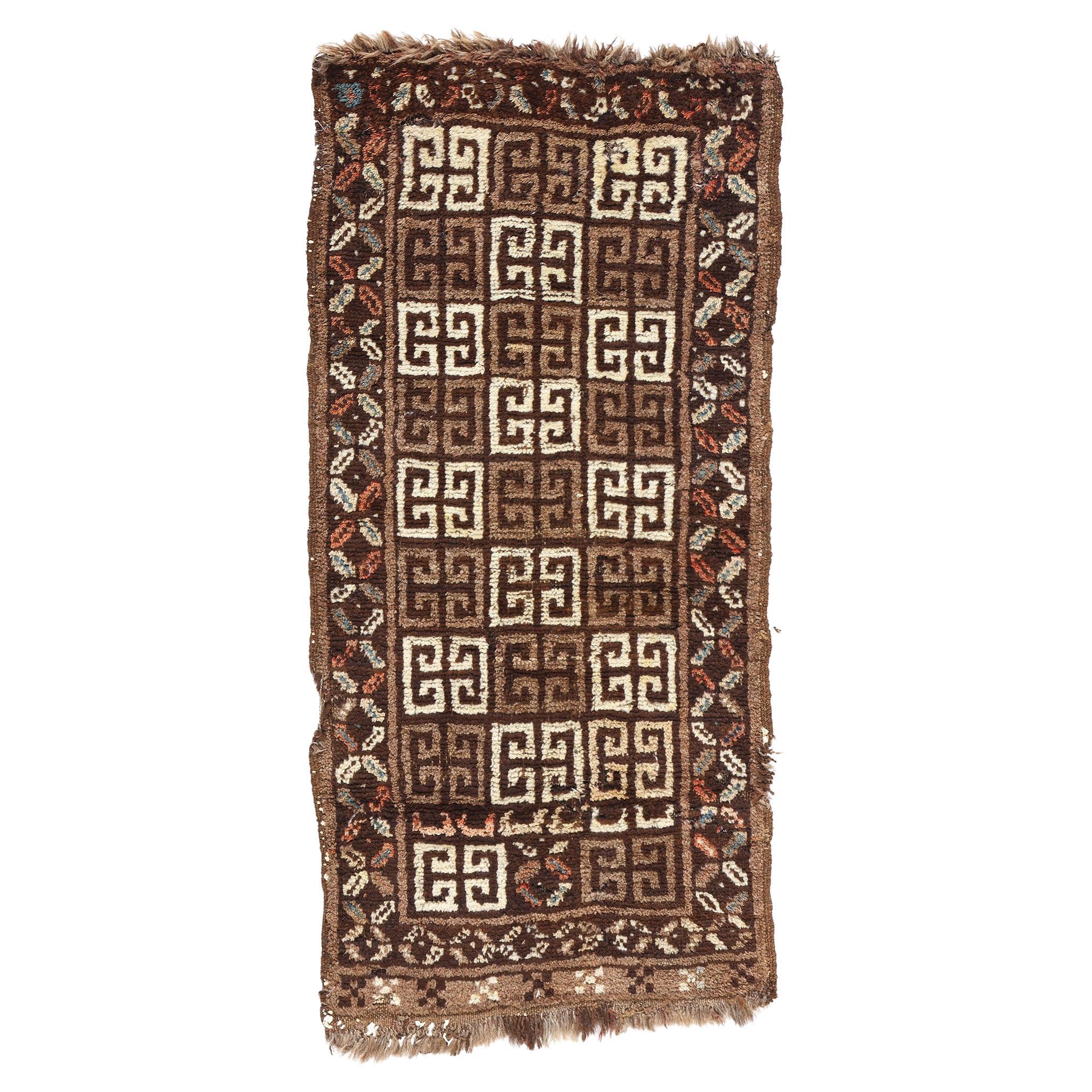 Vintage Persian Lori Greek Key Checkerboard Carpet