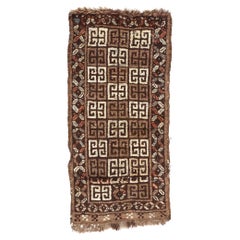Vintage Persian Lori Greek Key Checkerboard Carpet