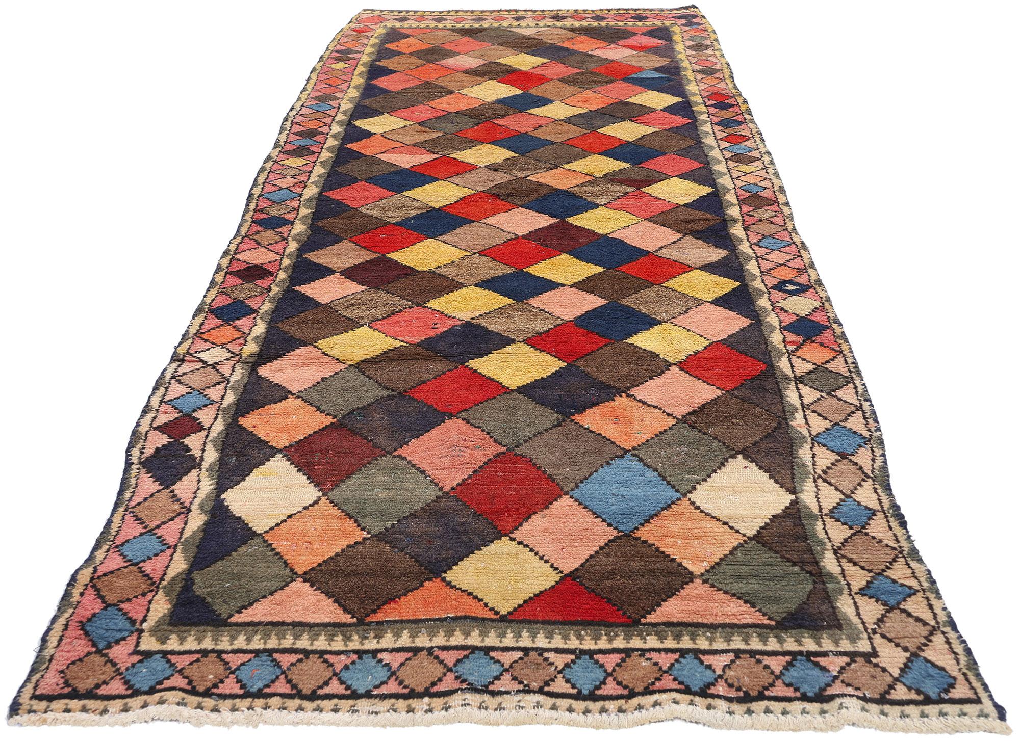 Mid-Century Modern Tapis persan Lori Harlequin Diamond des années 1960 en vente