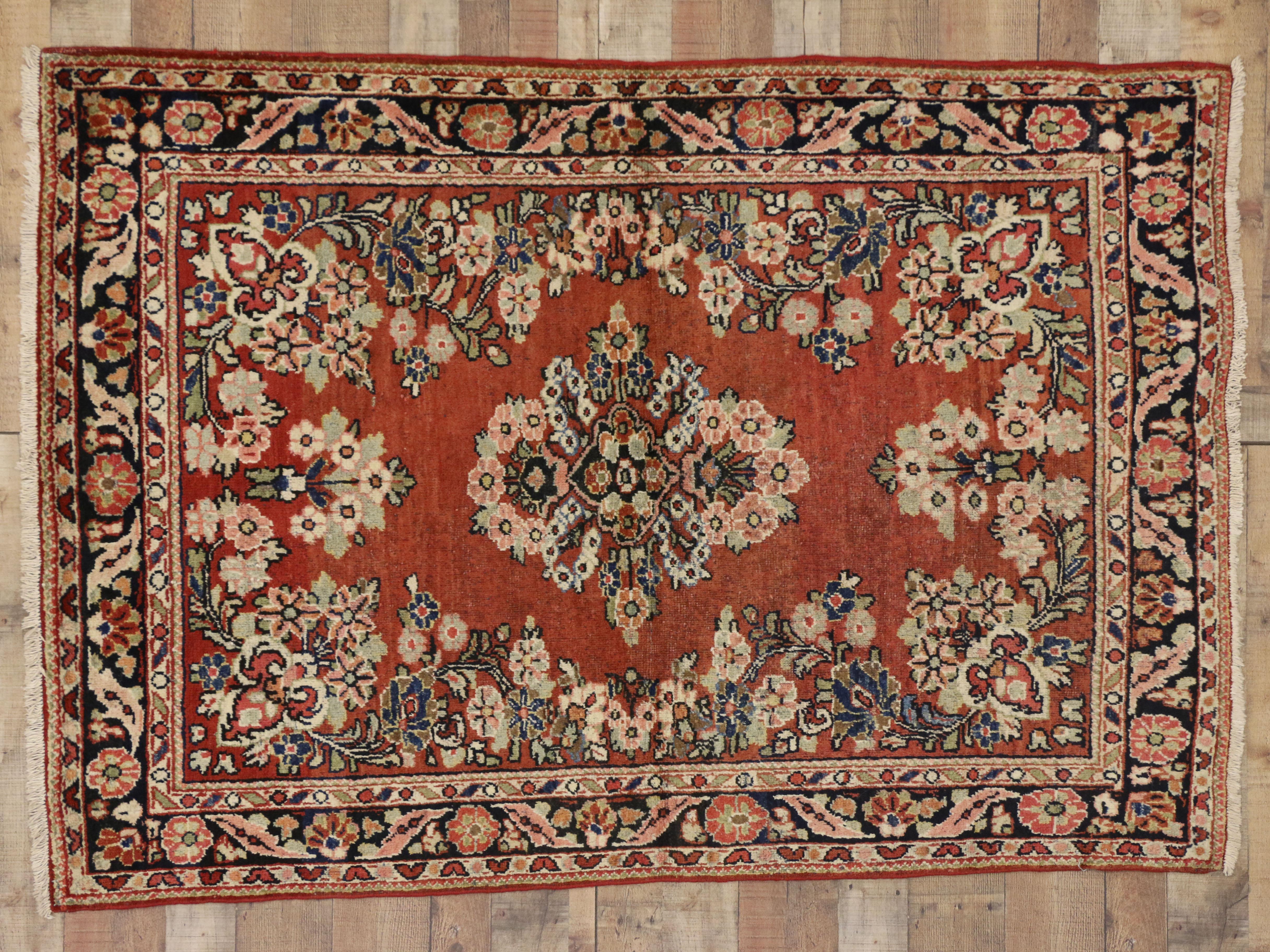 20th Century Vintage Persian Mahal Accent Rug with English Country Cottage Style For Sale