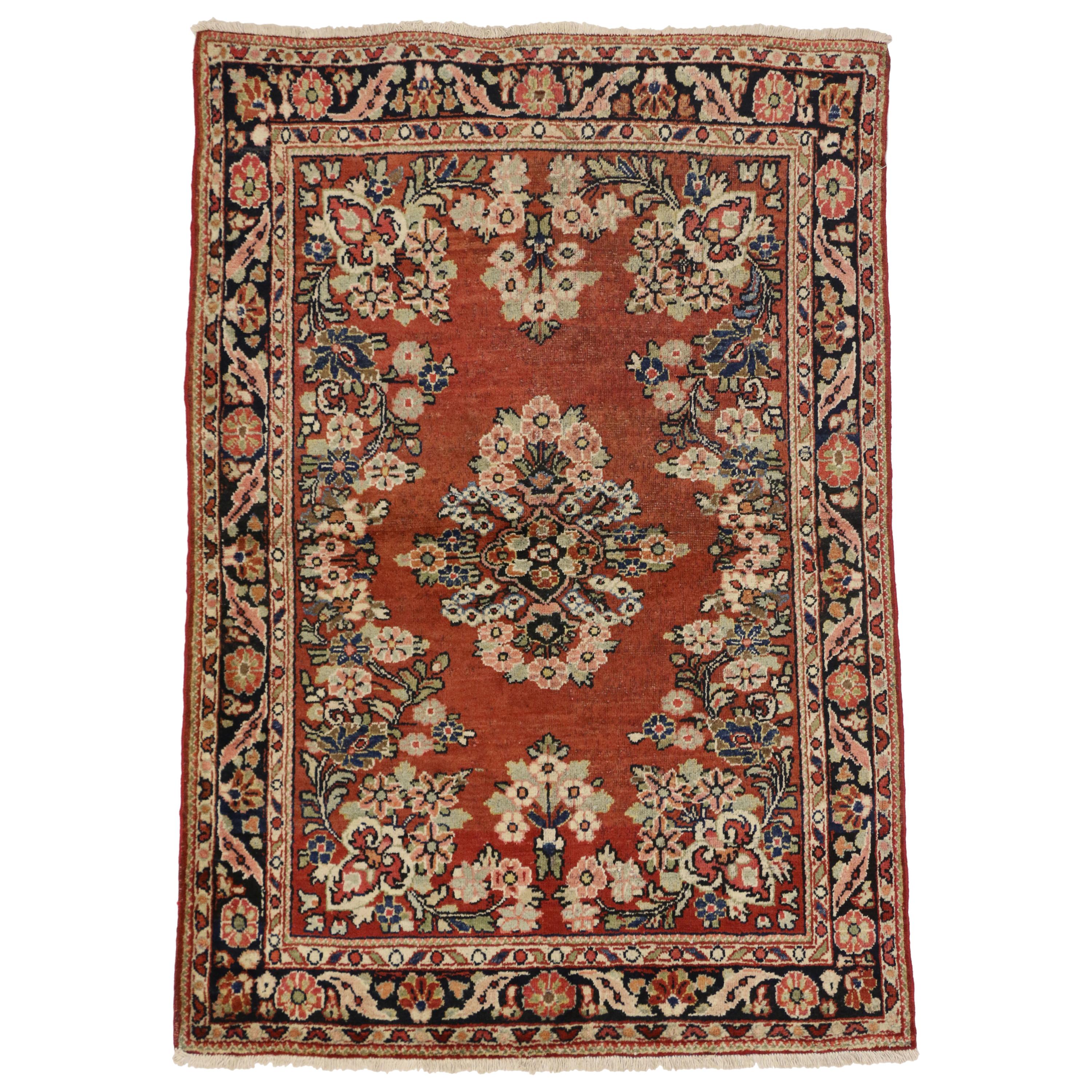 Vintage Persian Mahal Accent Rug with English Country Cottage Style For Sale