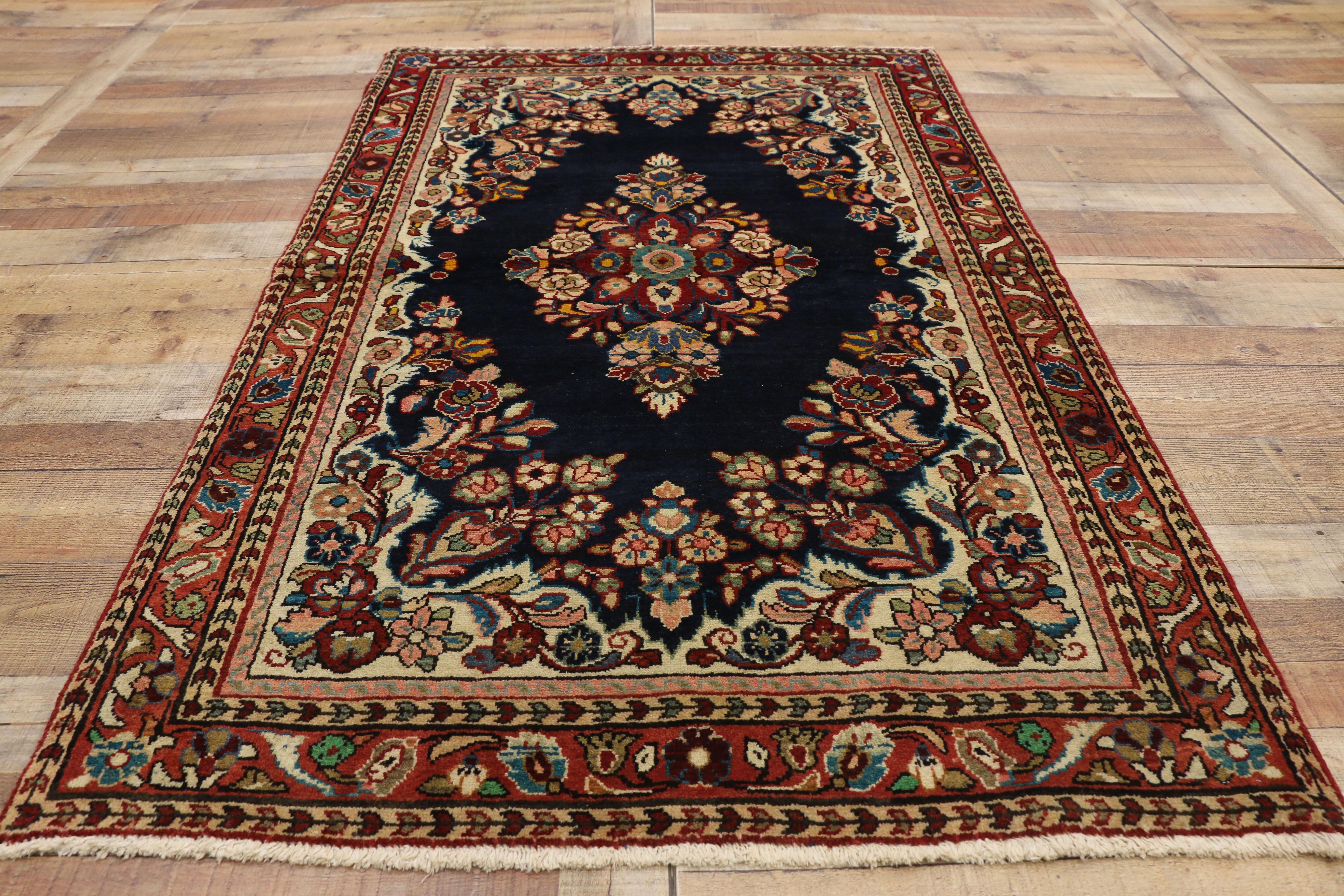 Hand-Knotted Vintage Persian Mahal Accent Rug with English Country Cottage Style For Sale