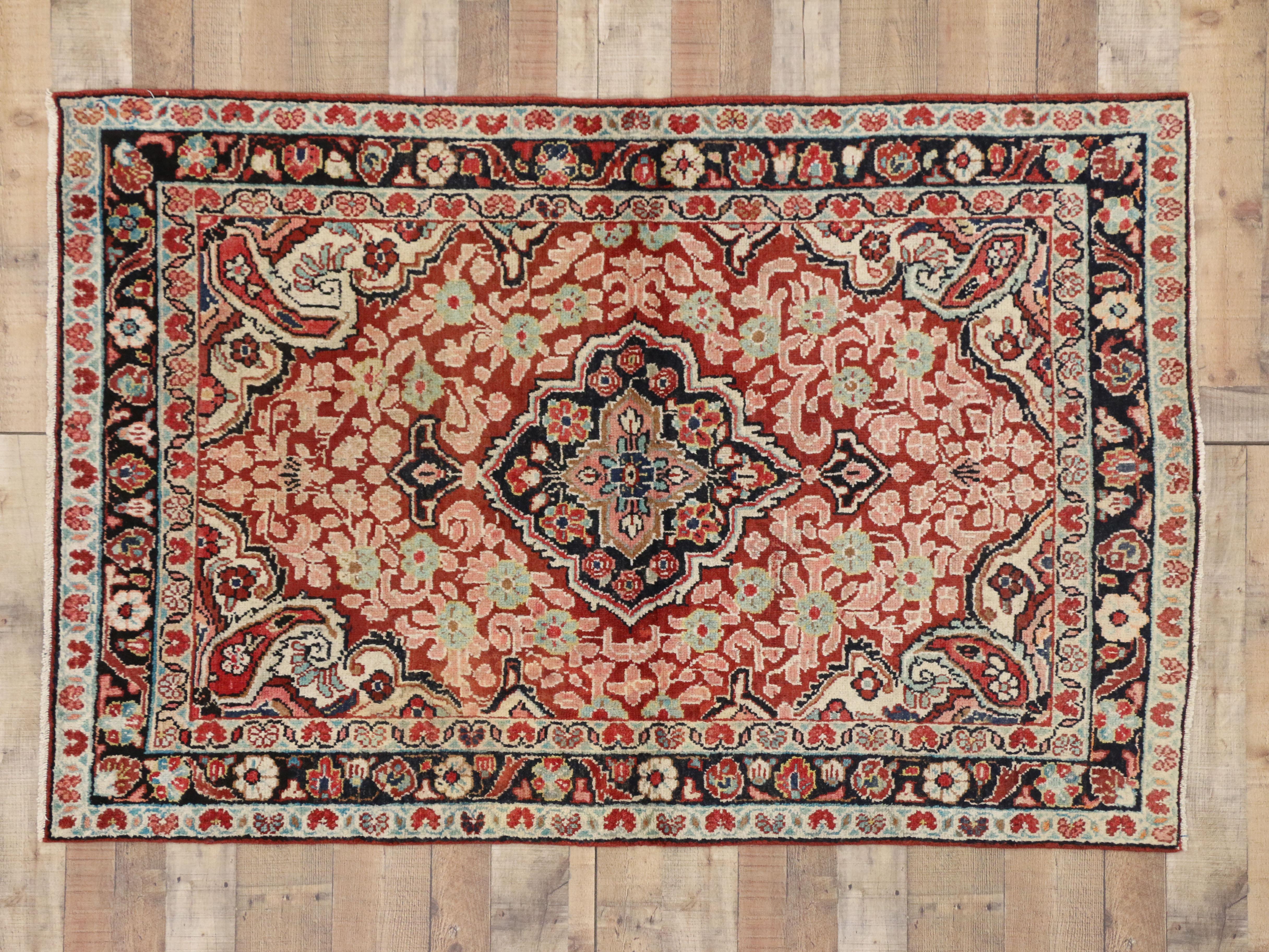 Persischer Mahal-Akzentteppich im traditionellen viktorianischen Stil, Vintage (Wolle) im Angebot